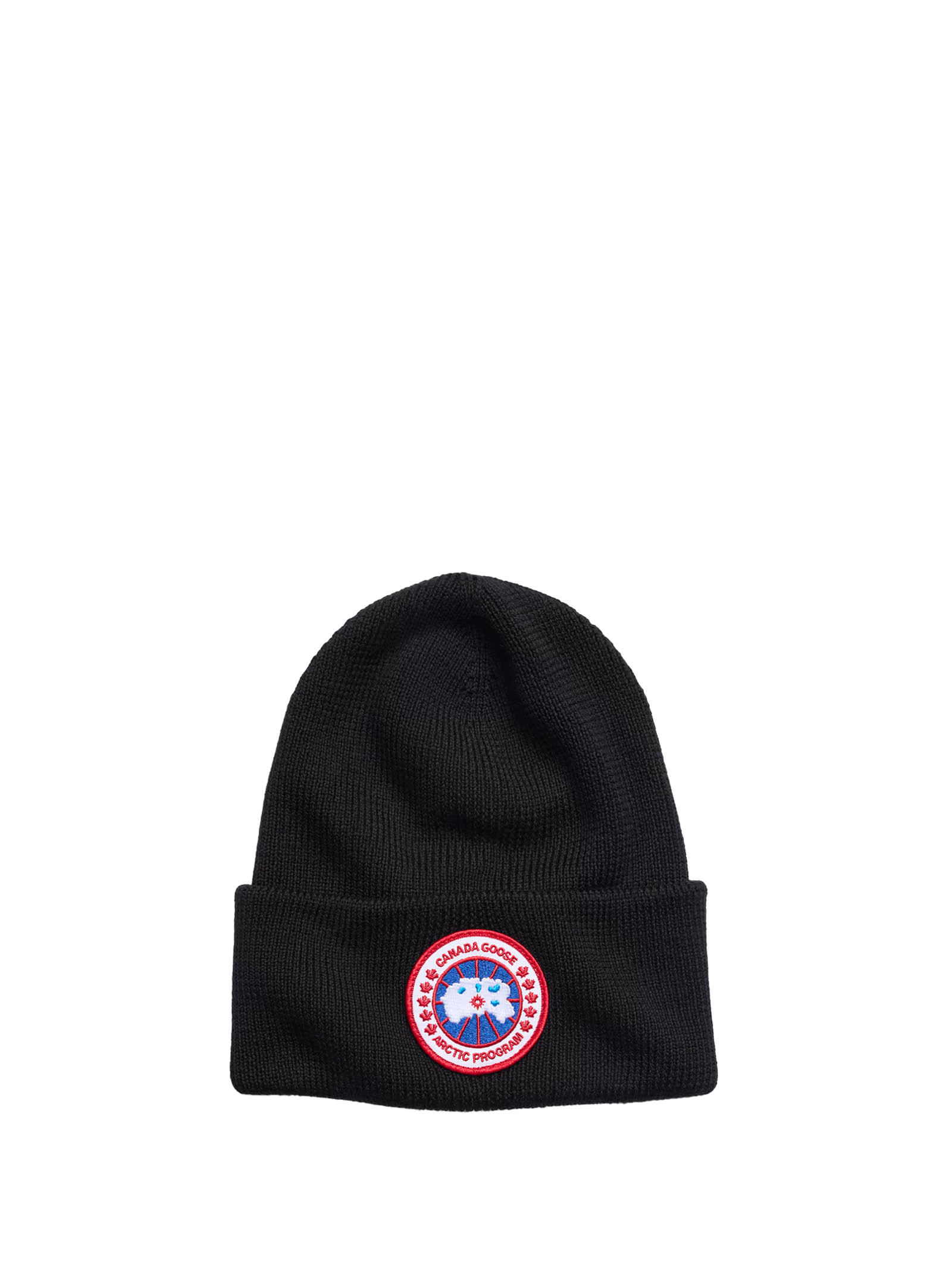 Canada Goose Black Ribbed Knit Toque With Folded Cuff In Black