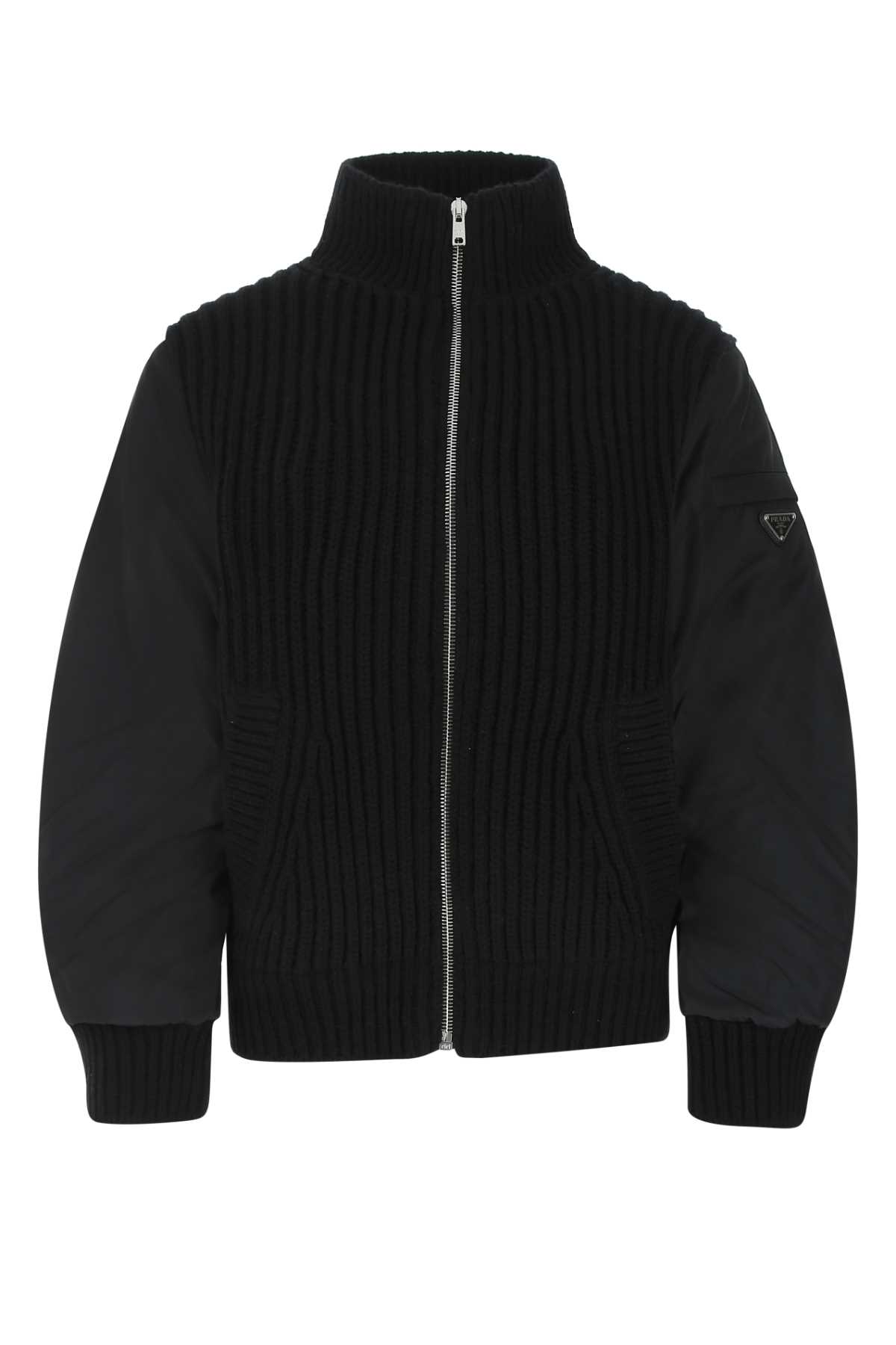Black Cashmere And Re-nylon Jacket