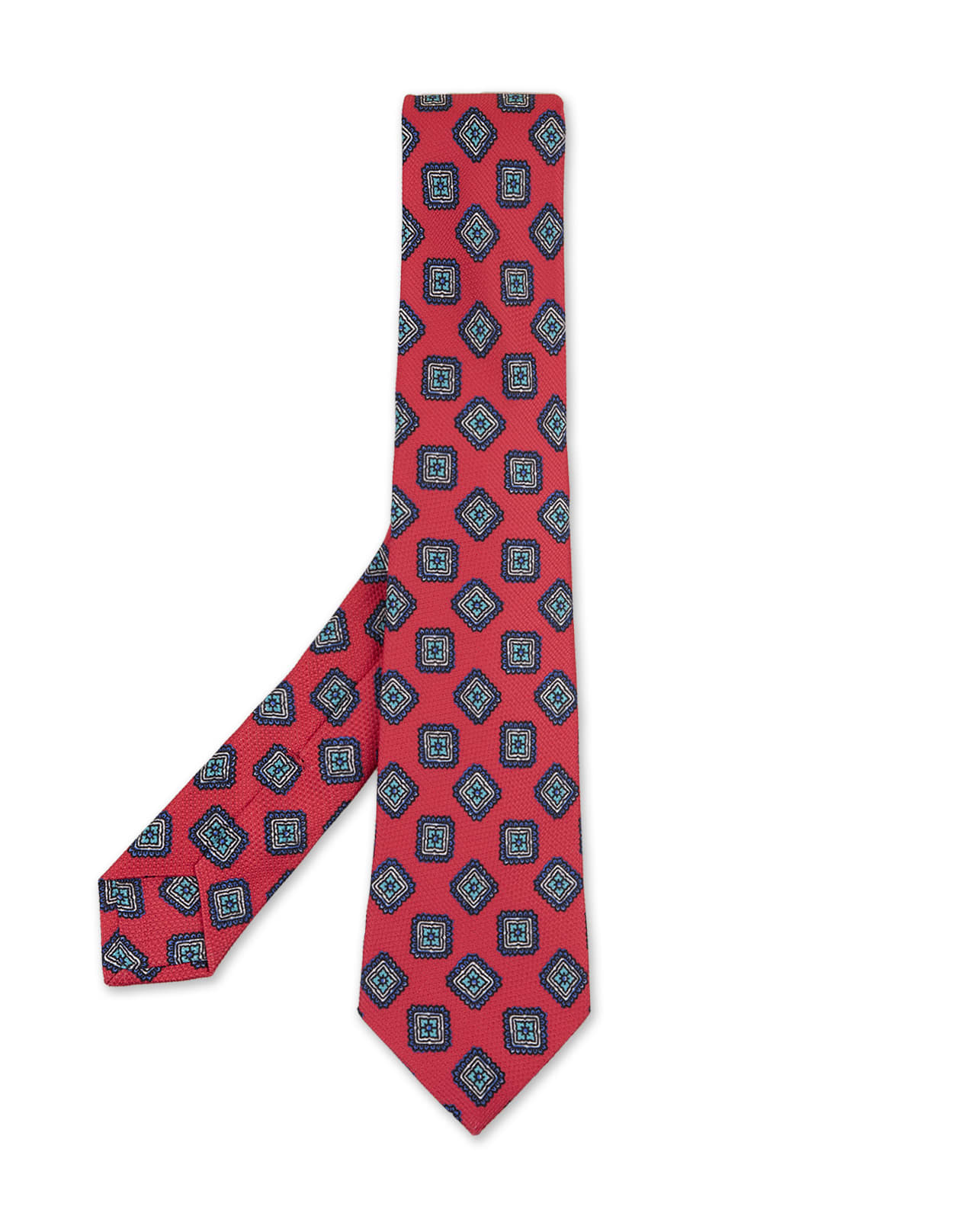 Red Silk Tie With Multicoloured Pattern