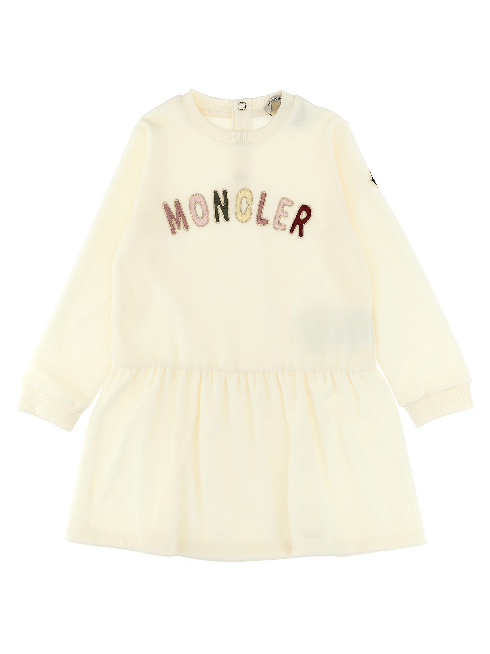 Shop Moncler Logo Embroidery Dress In Beige