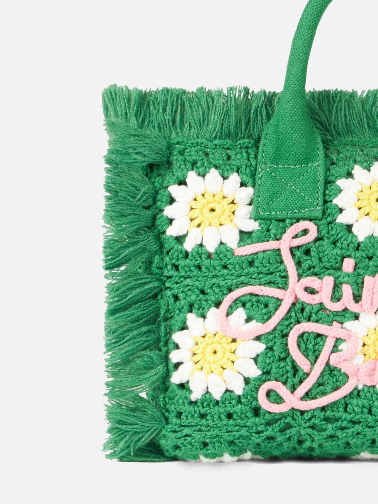 Shop Mc2 Saint Barth Colette Handbag With Crochet Flower Patches In Green