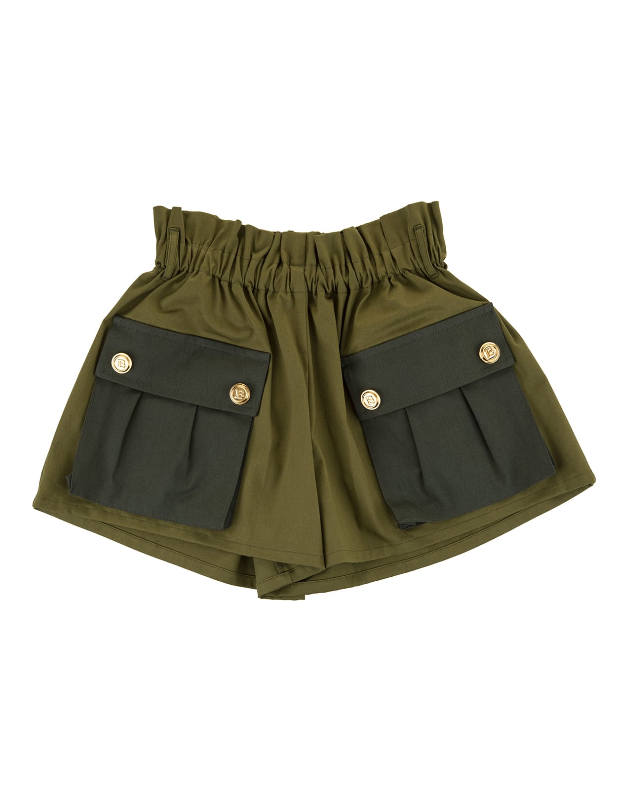 Balmain Military Green High-waisted Shorts With Front Pockets