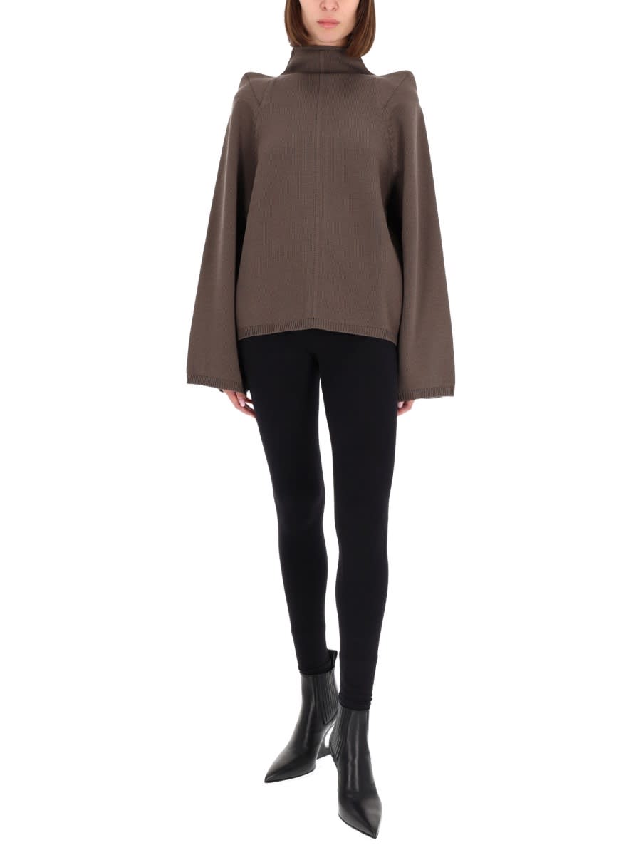 Rick Owens High Neck Long Sleeve Top With Shoulder Detail In Brown