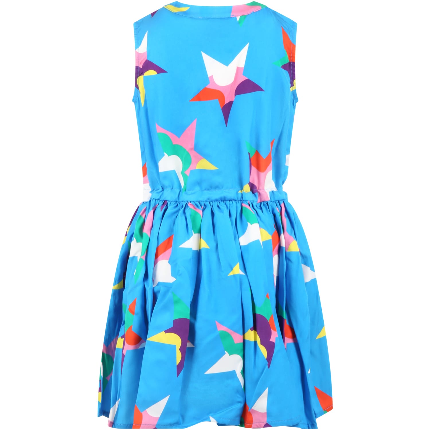 Shop Stella Mccartney Light-blue Dress For Girl With Colorful Stars In Light Blue