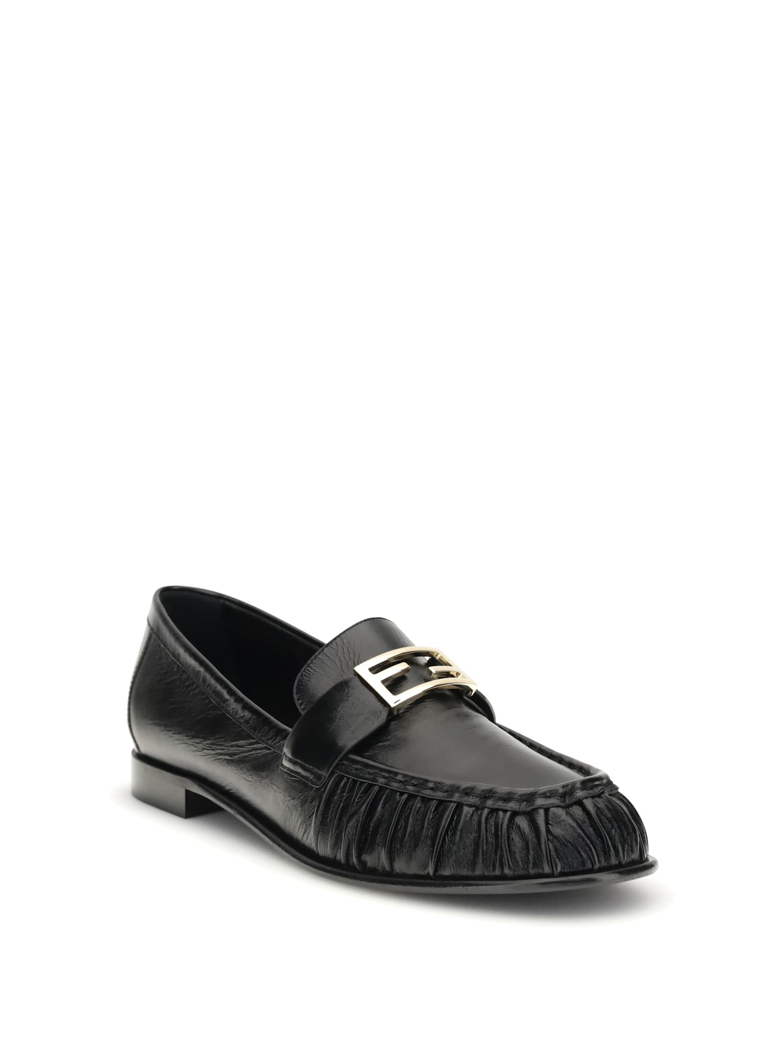 Fendi Nappa Leather Baguette Loafers Fringe Detail In Black