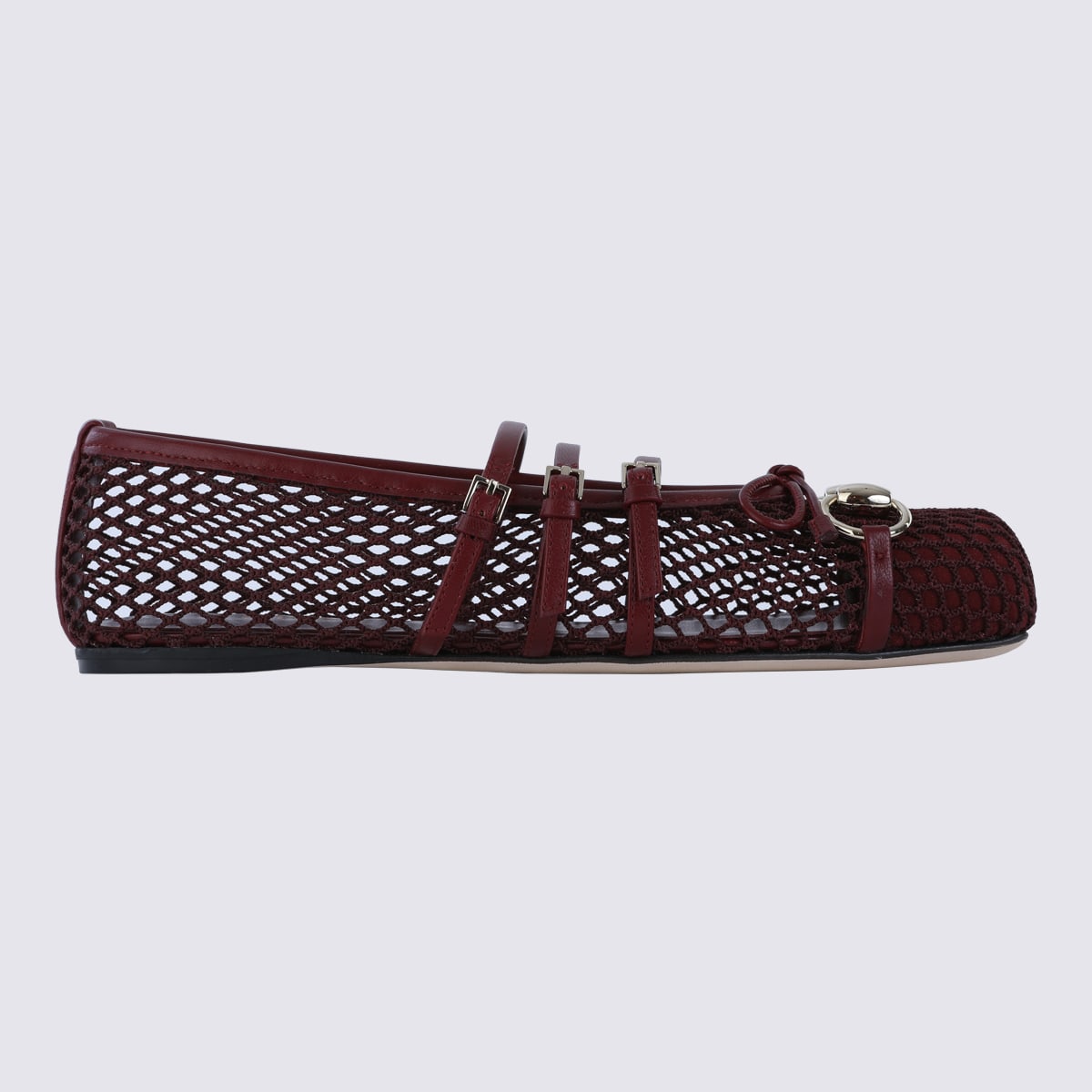 Gucci Net Nappa Triple-strap Horsebit Ballerina Flats In Red