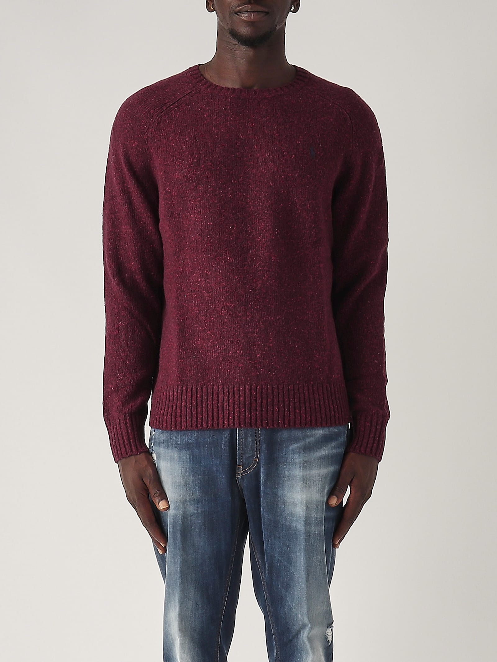 Shop Polo Ralph Lauren Maglia Girocollo In Misto Lana Screziato Sweater In Bordeaux