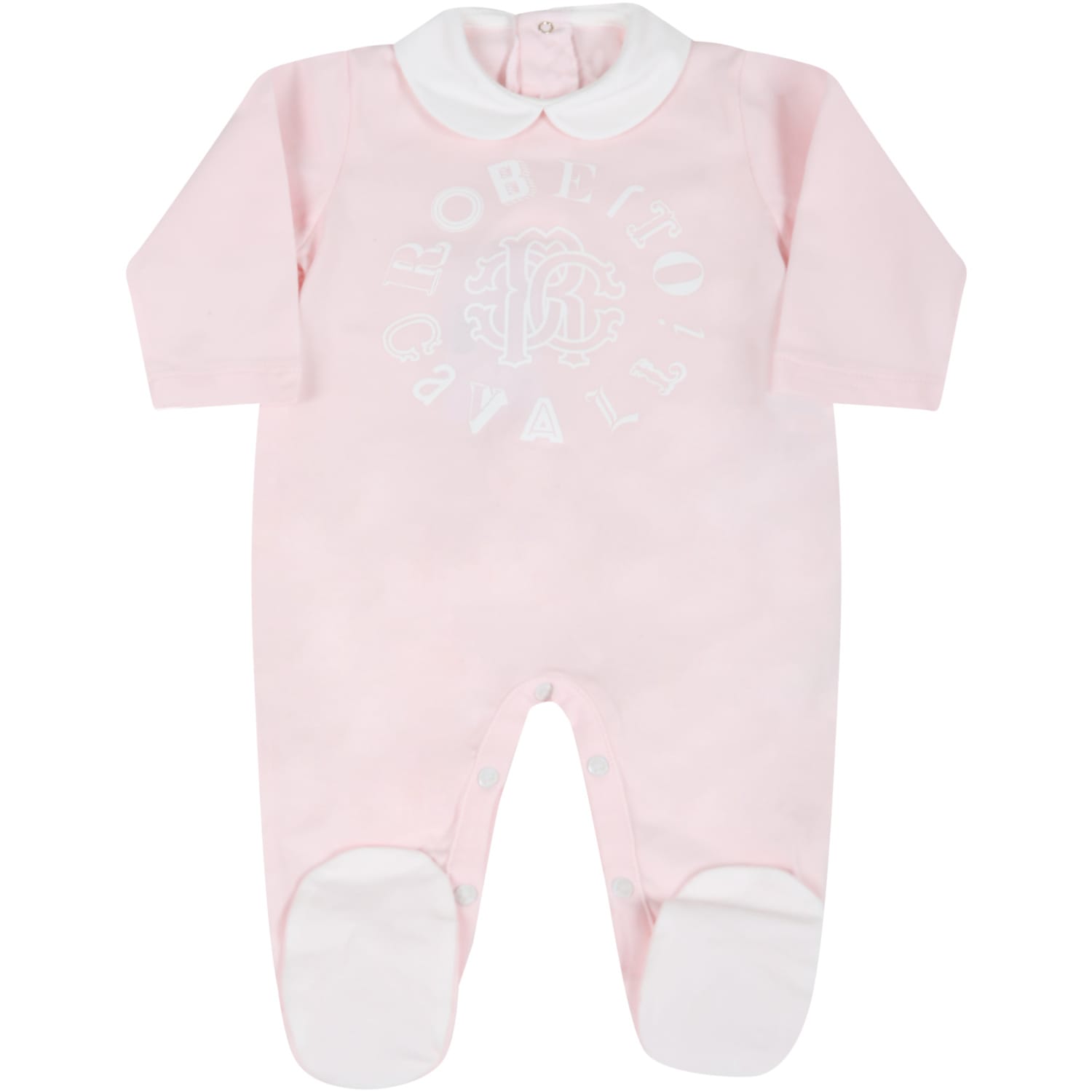 Roberto Cavalli Pink Suit For Baby Girl With Logo