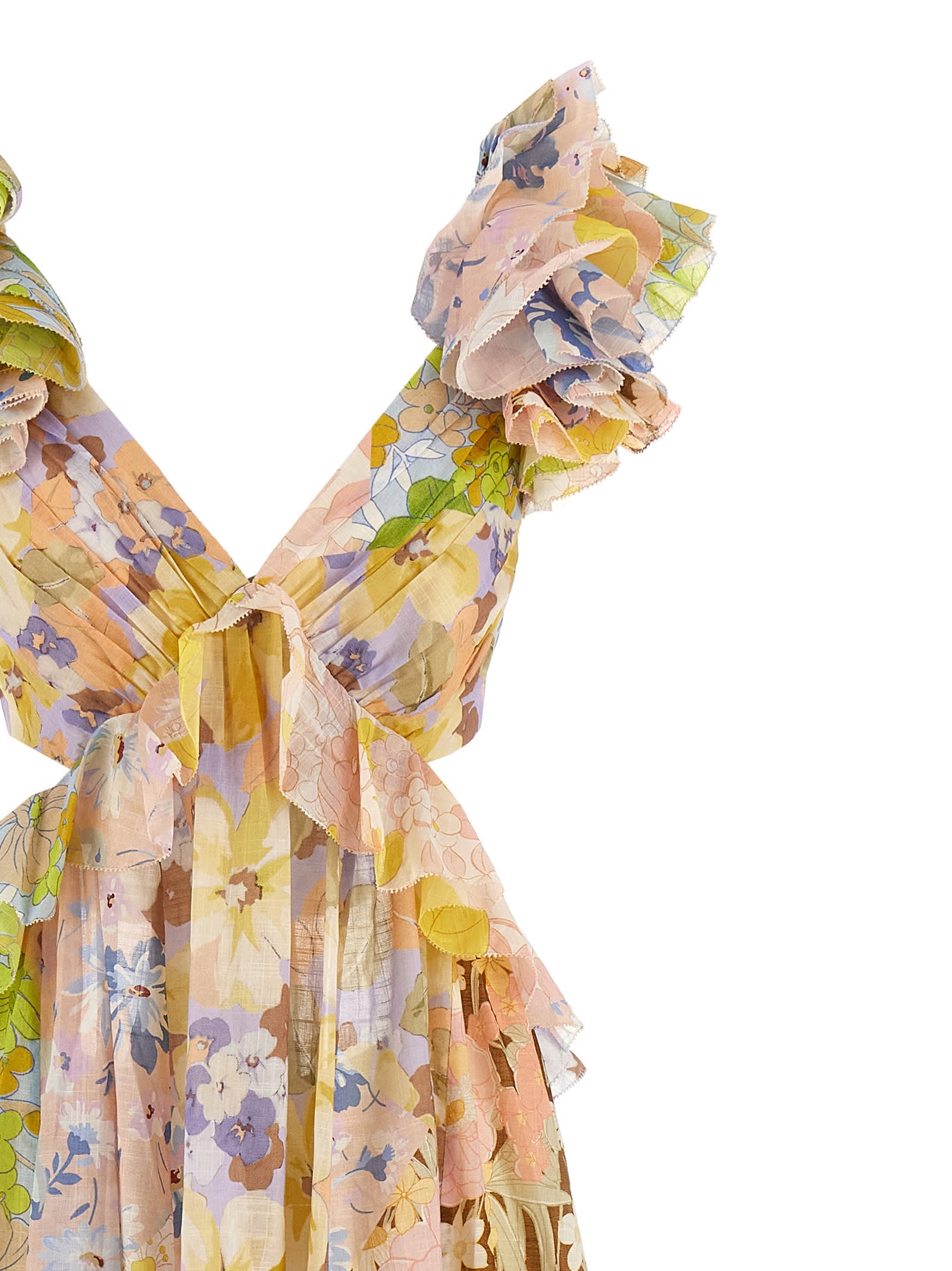 Shop Zimmermann Ruffled Shoulder Dress In Multicolor