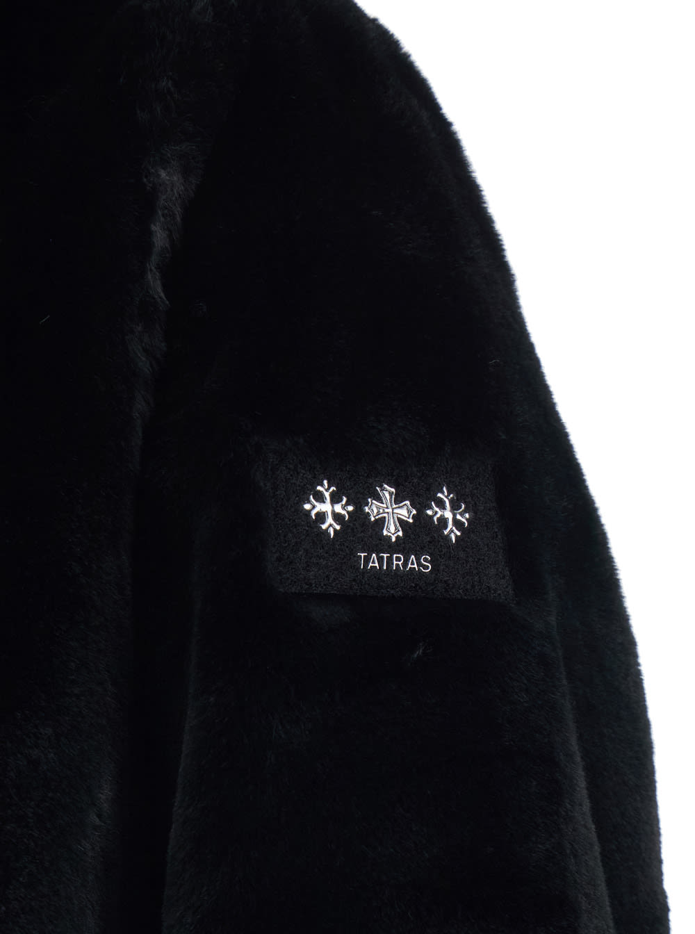 Tatras Black Hooded Jacket With Drawstring And Logo Patch On The Sleeve In Faux Fur Man In Black