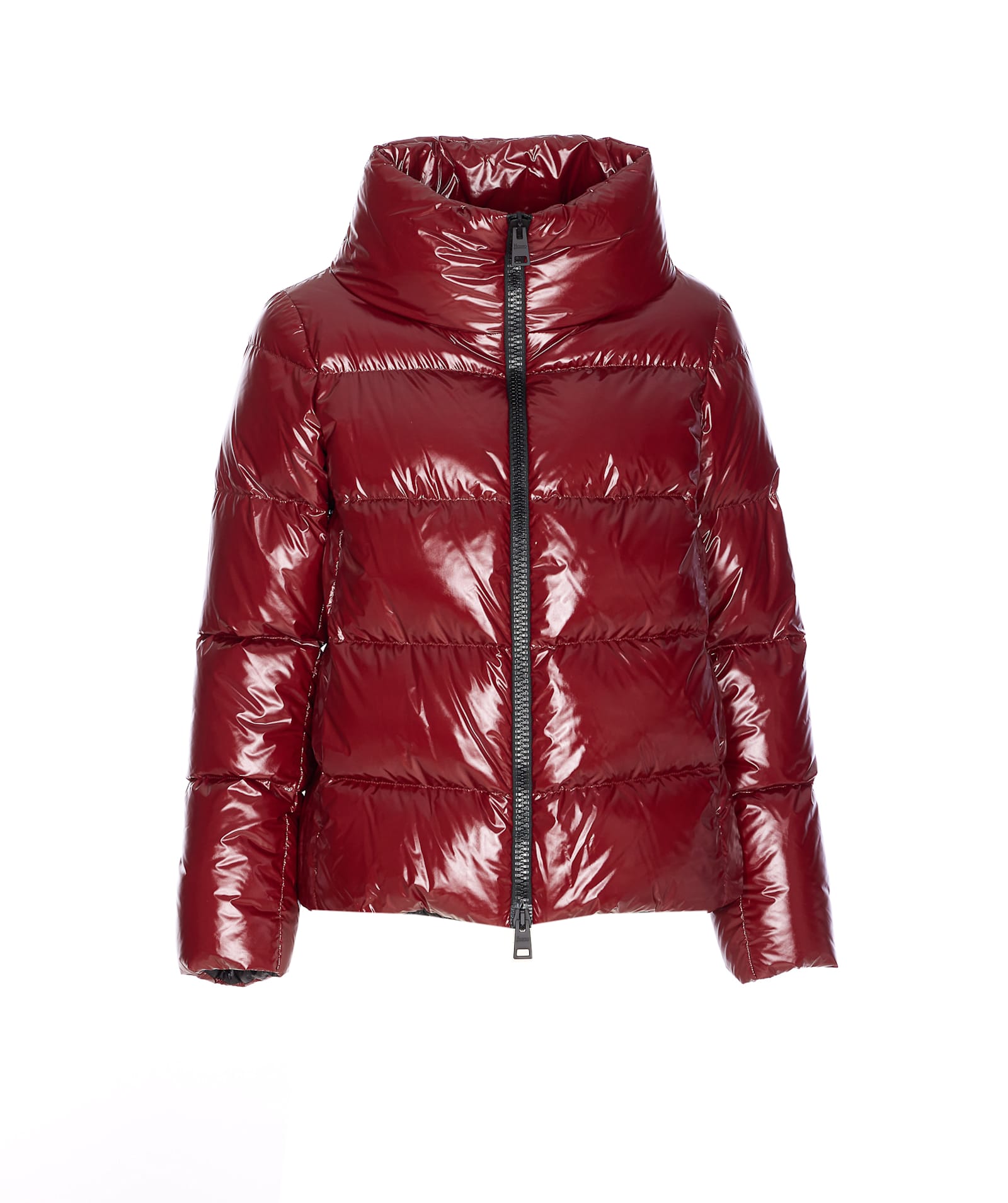 Herno Cropped Red Puffer Jacket With High Structured Collar In Burgundy