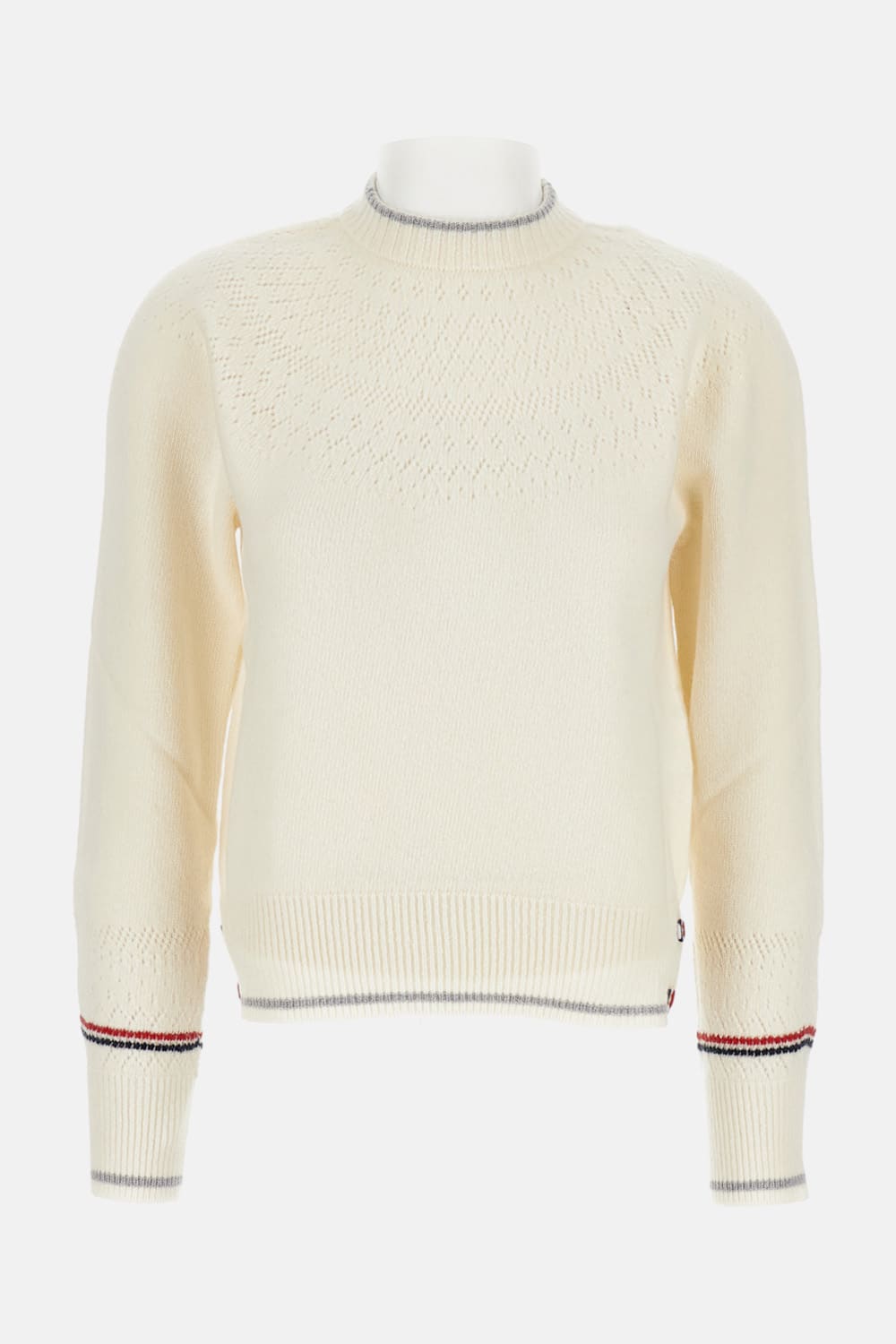 Thom Browne Pointelle Fair Isle Crew Neck Pullover In Neutral