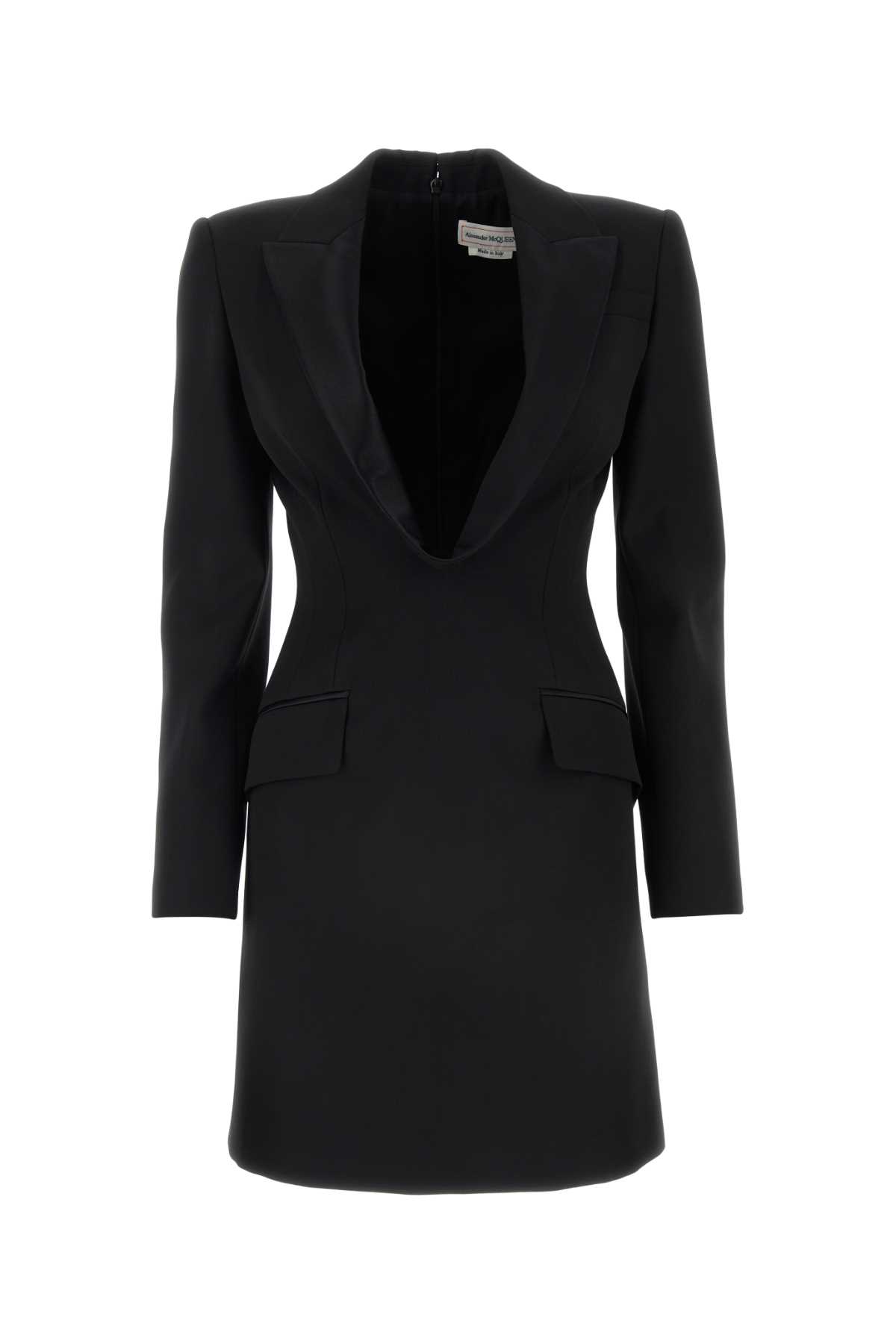 Shop Alexander Mcqueen Black Wool Mini Dress