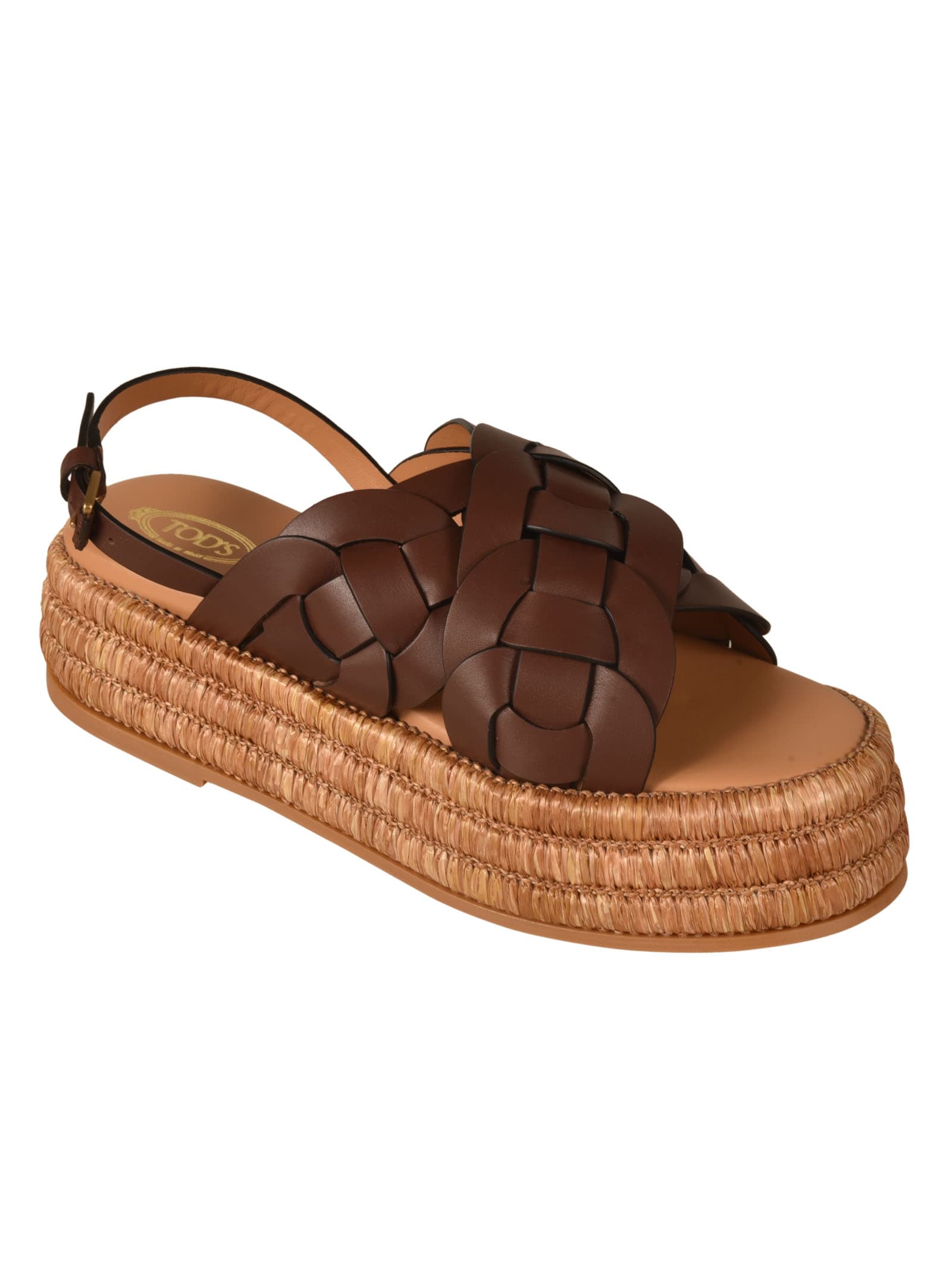 Shop Tod's Raffia 72k Platform Sandals In S202