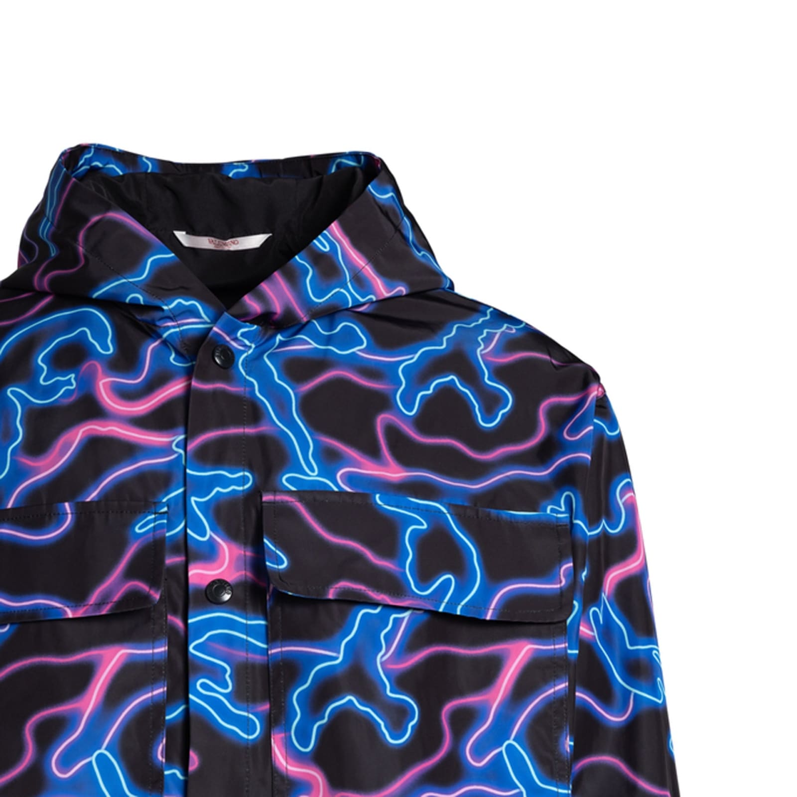 Shop Valentino Printed Hooded Jacket In Blue