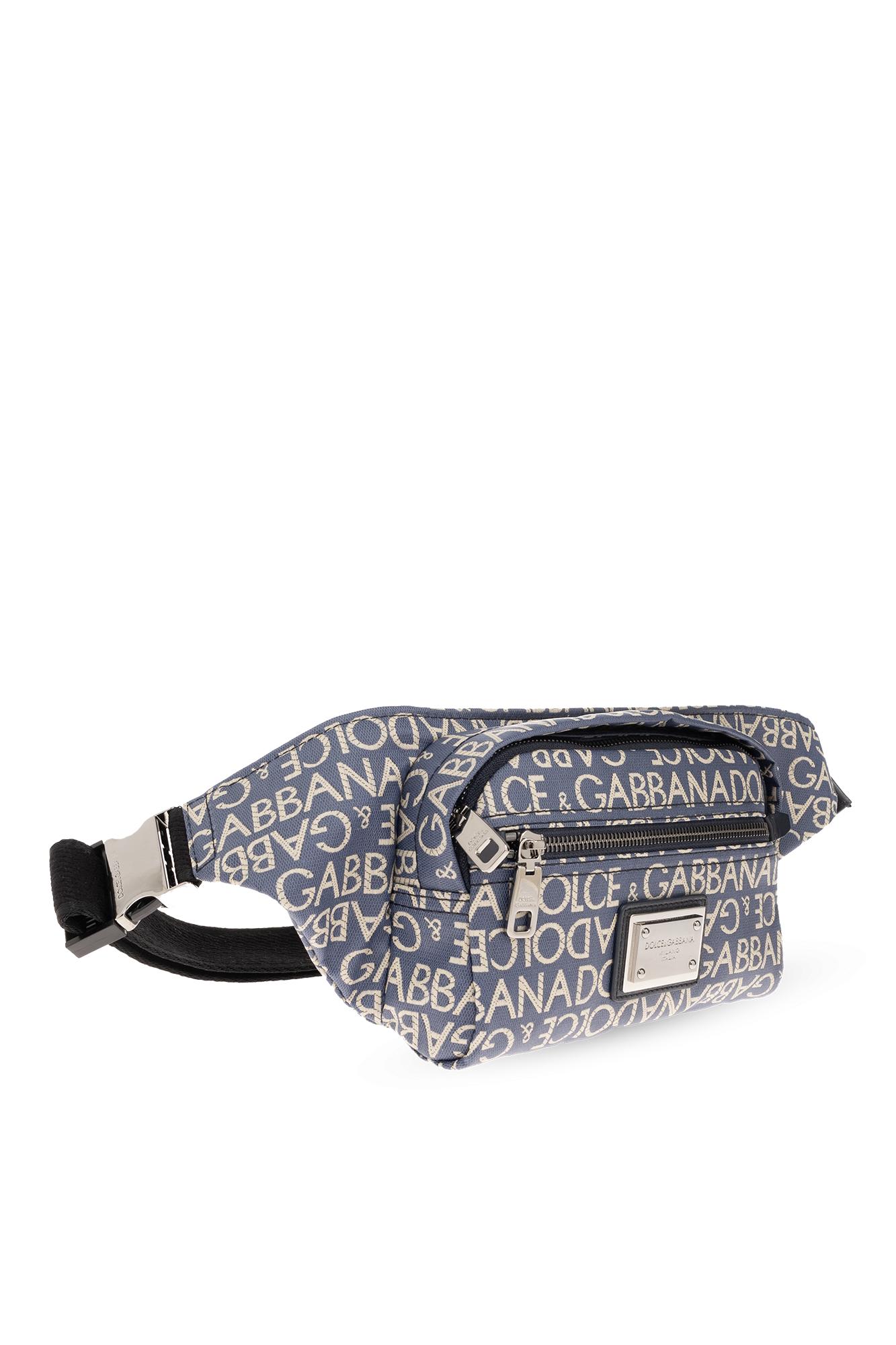 Shop Dolce & Gabbana Belt Bag With Logo In Blue/neutrals