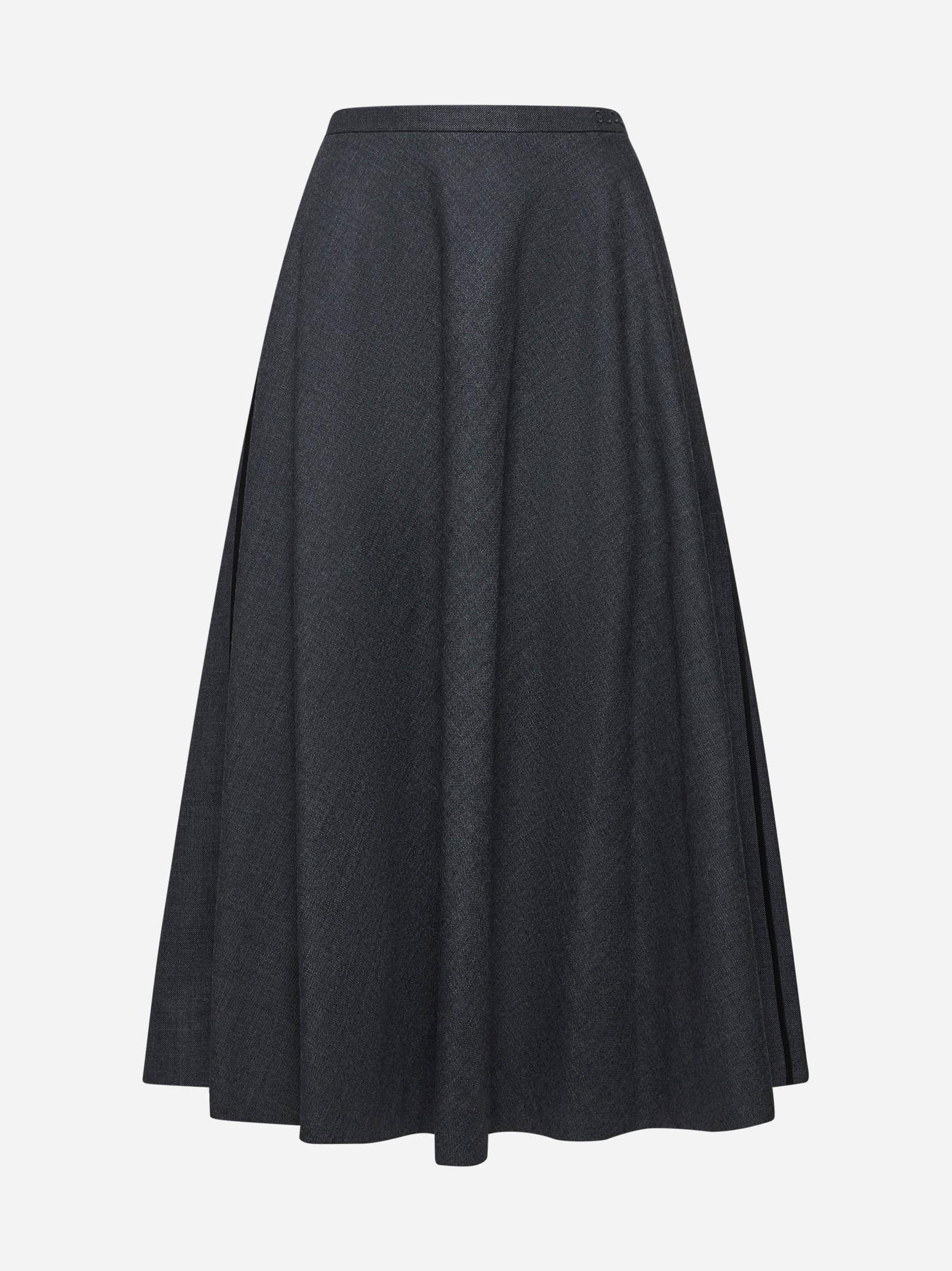 Shop Gucci Wool Full Skirt In Grey