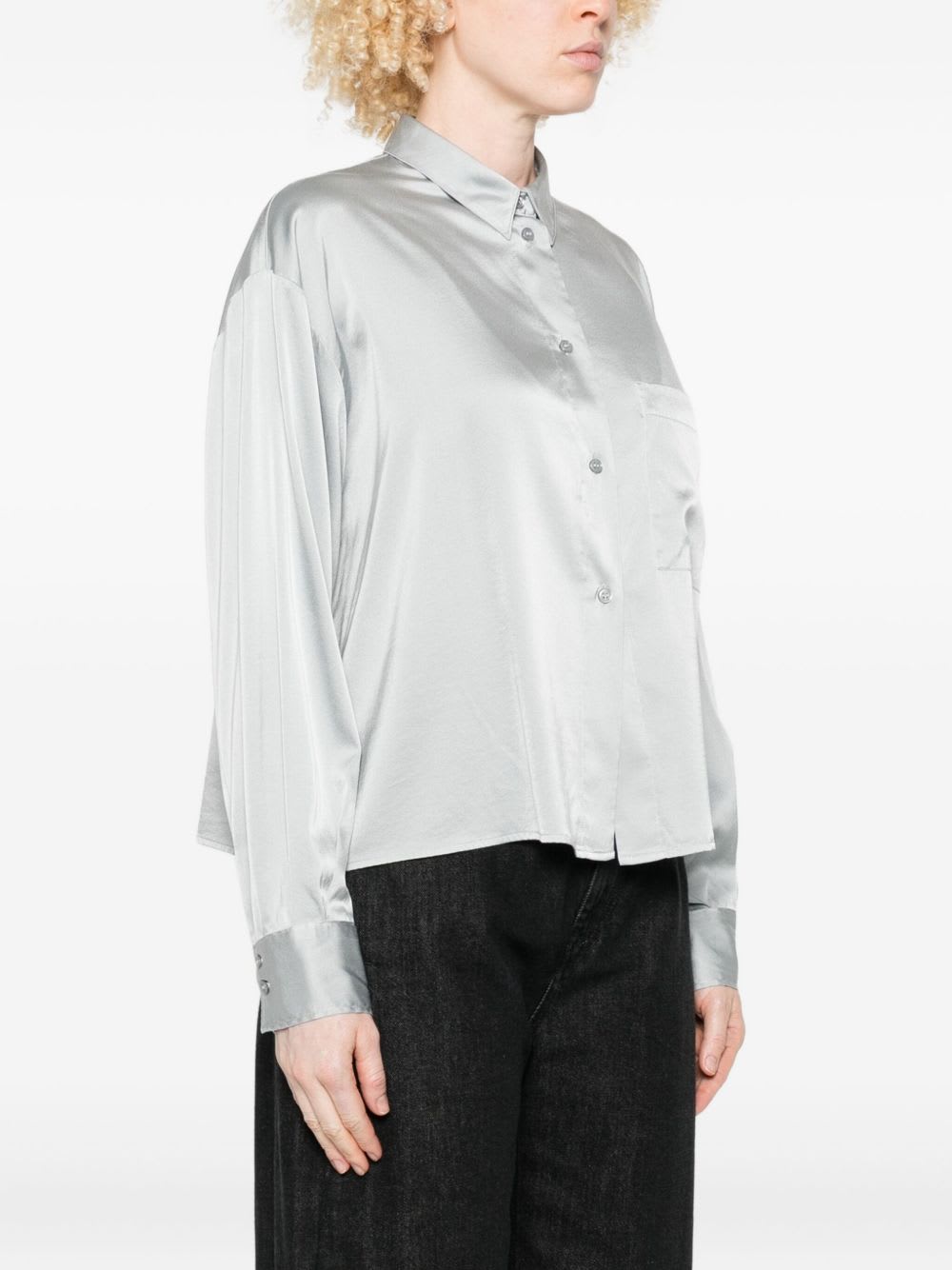 Forte Forte Long Sleeve Satin Top Featuring Pocket In Gray