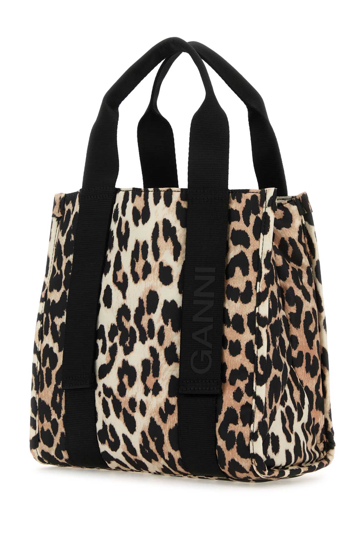 Ganni Printed Polyester Medium Handbag In Leopard
