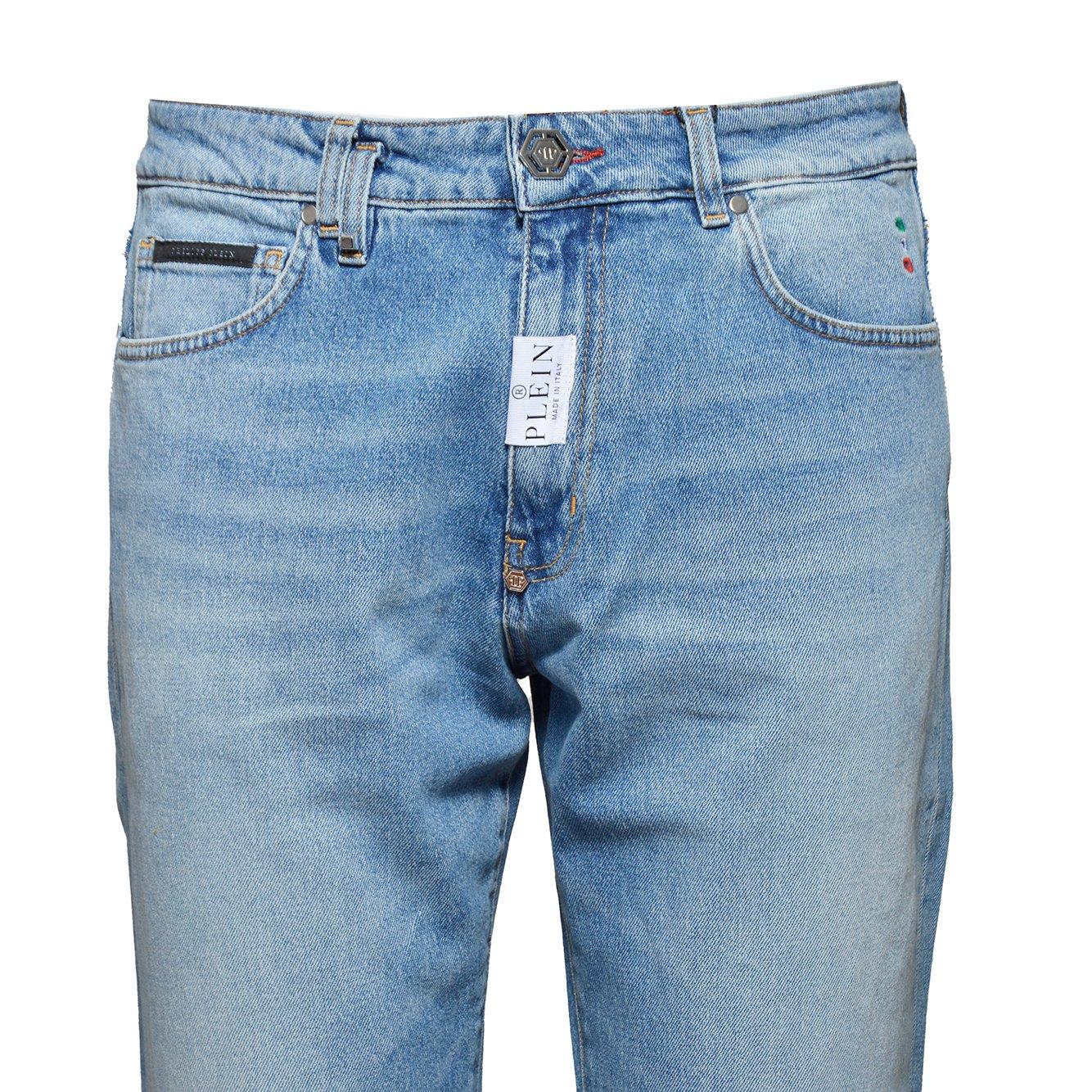 Shop Philipp Plein Detroit Fit Logo-patch Mid-rise Jeans In Blu Denim