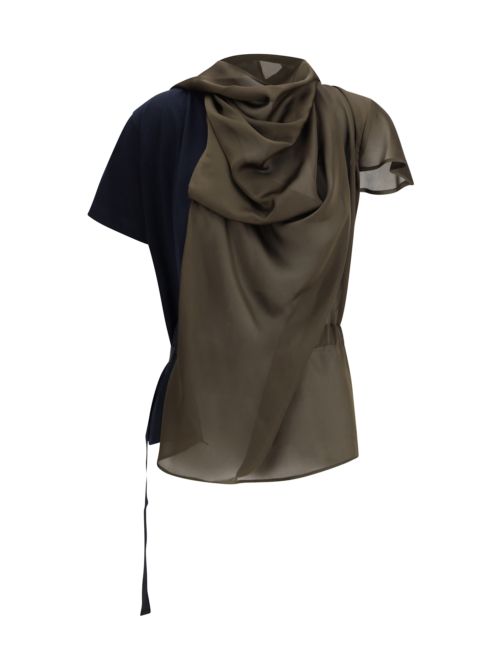 Sacai Jersey T-shirt With Contrast Inserts In Green