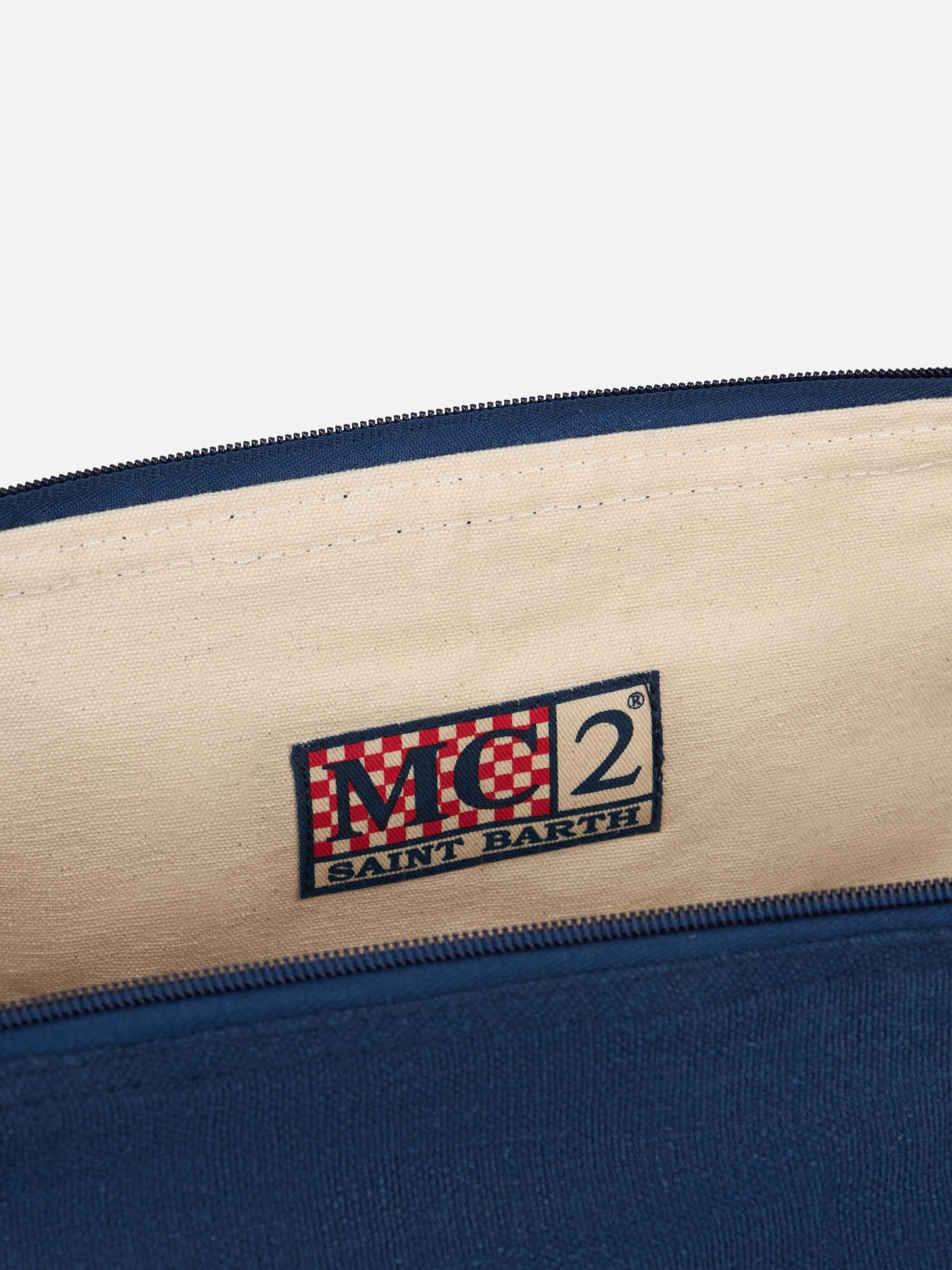 Shop Mc2 Saint Barth Blue Linen Travel Duffle Bag Jetleg