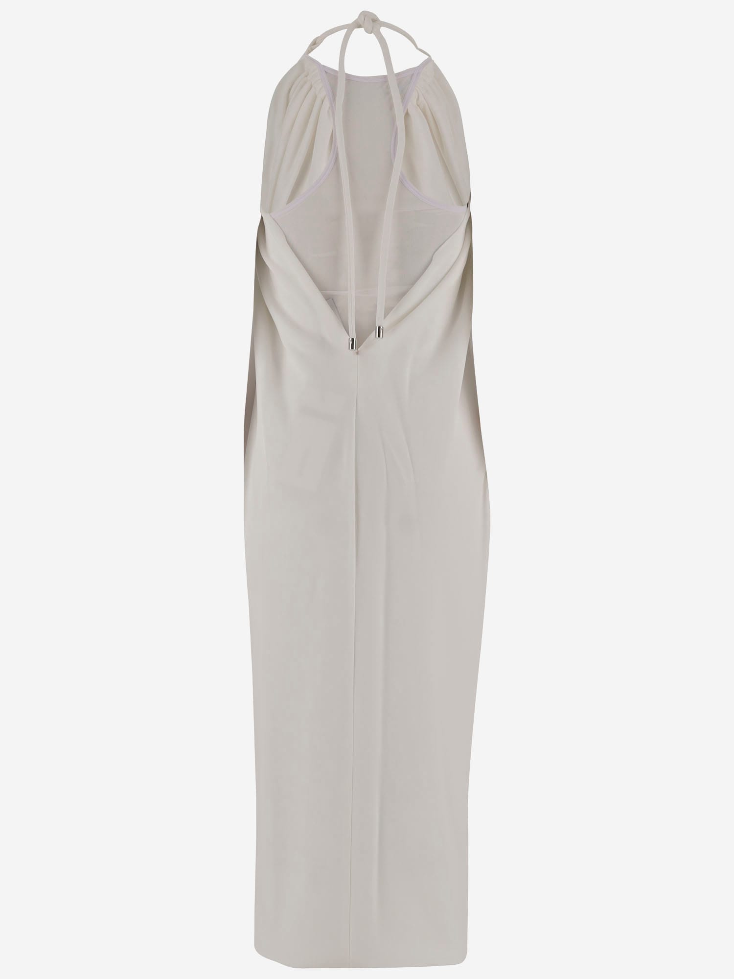 Sportmax Sleeveless Long Viscose Dress With Gathered Neckline And Open Back In White