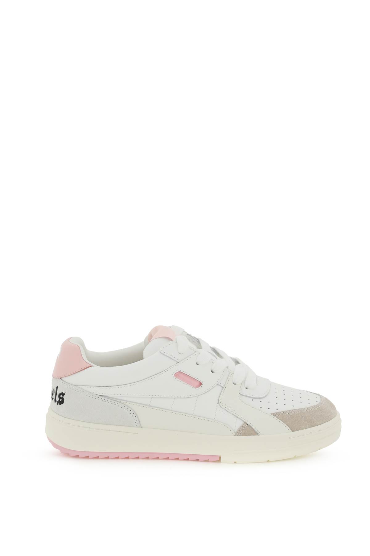 Shop Palm Angels Palm University Leather Sneakers In Bianco/rosa
