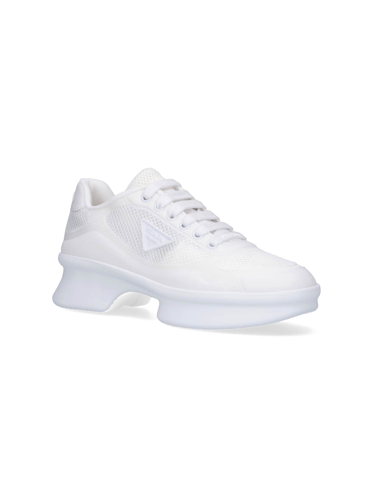 Prada Wavy Triangle Logo Low-top Sneakers In White