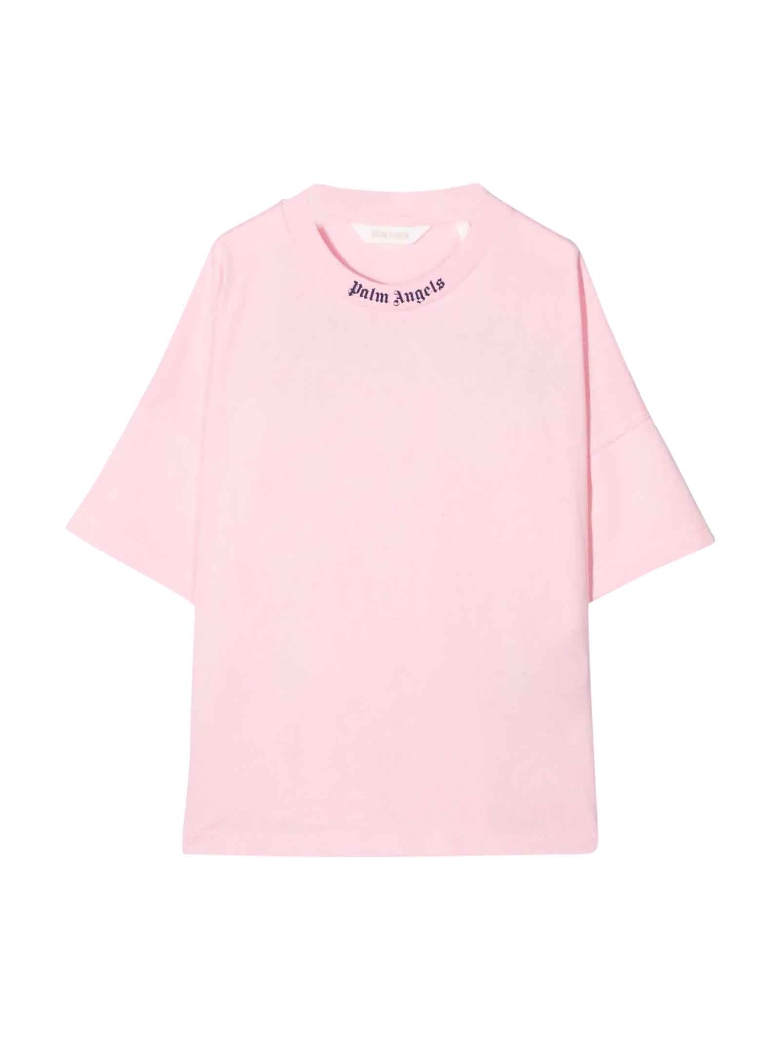 Palm Angels Pink T-shirt With Blue Print