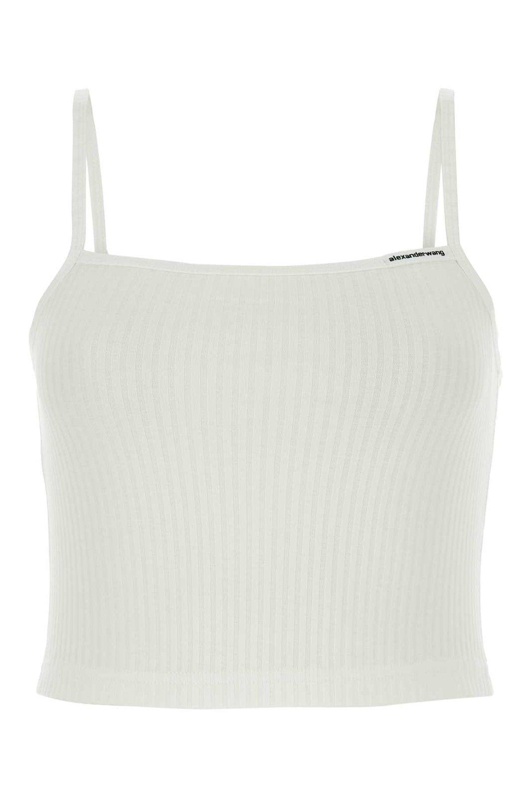 Shop Alexander Wang Ribbed-knit Spaghetti Strap Top In White