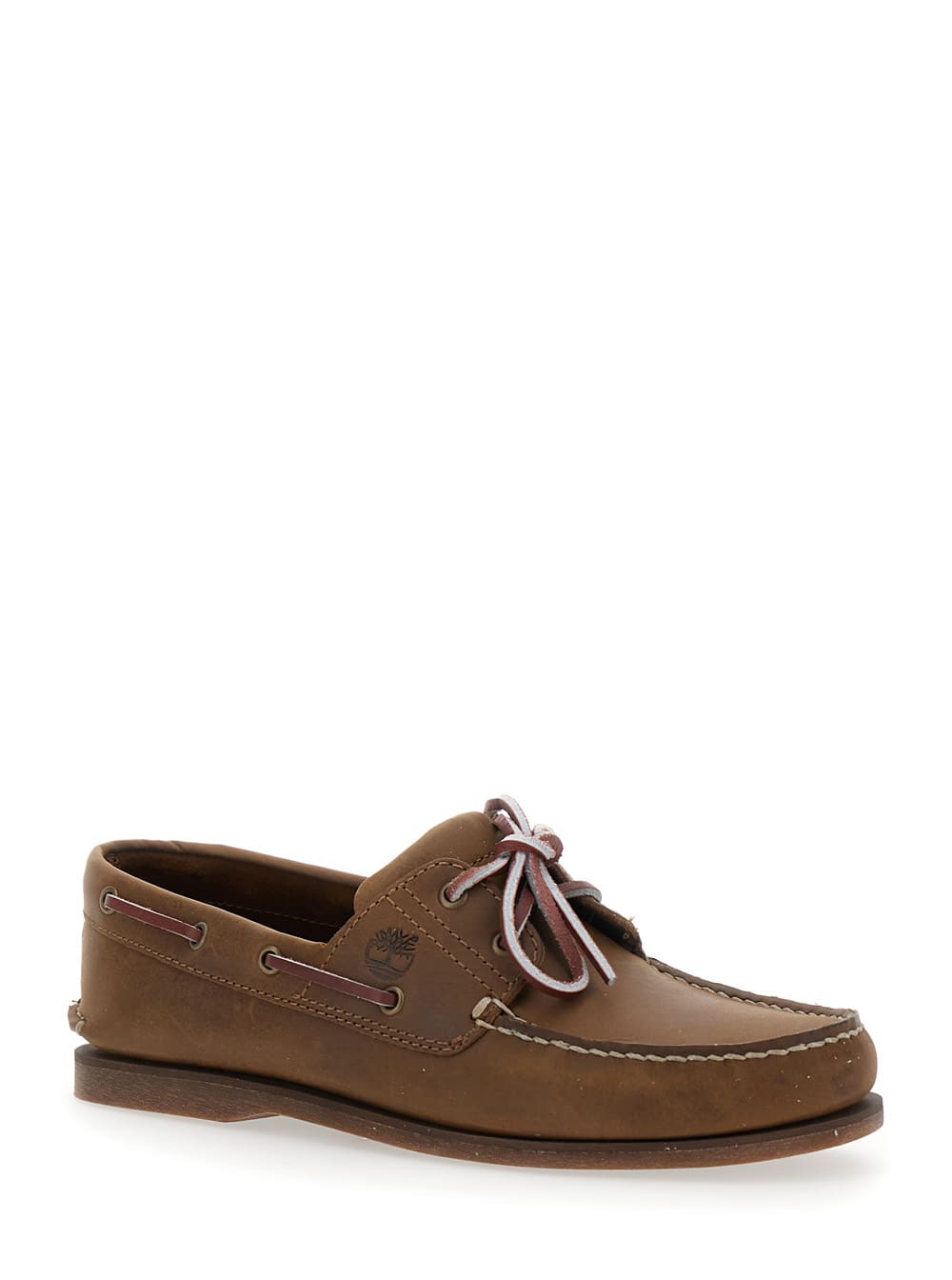 Timberland Brown Boat Loafers With Lace-up Detail In Leather Man In Brown