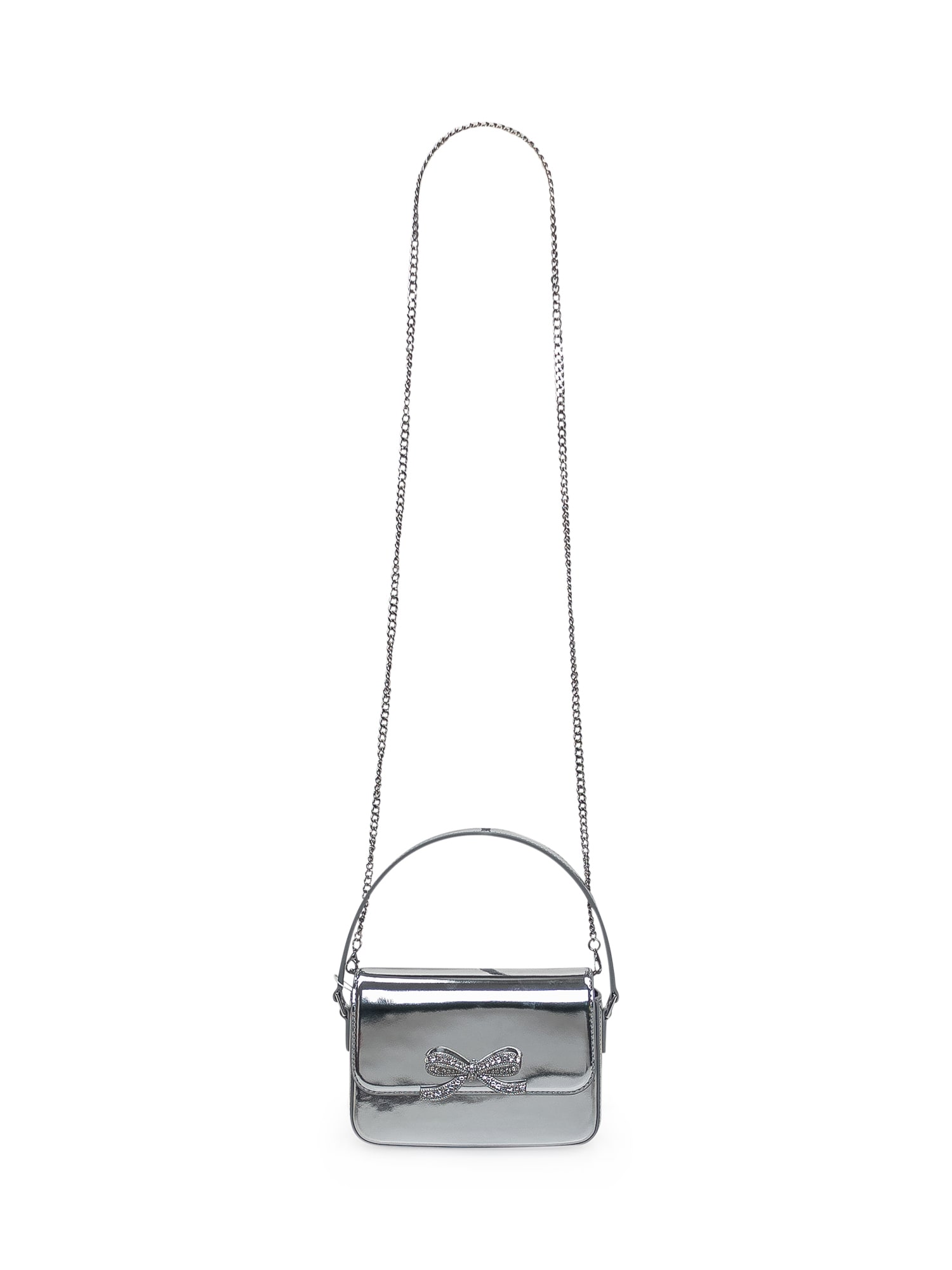 Shop Self-portrait Silver Leather Handbag