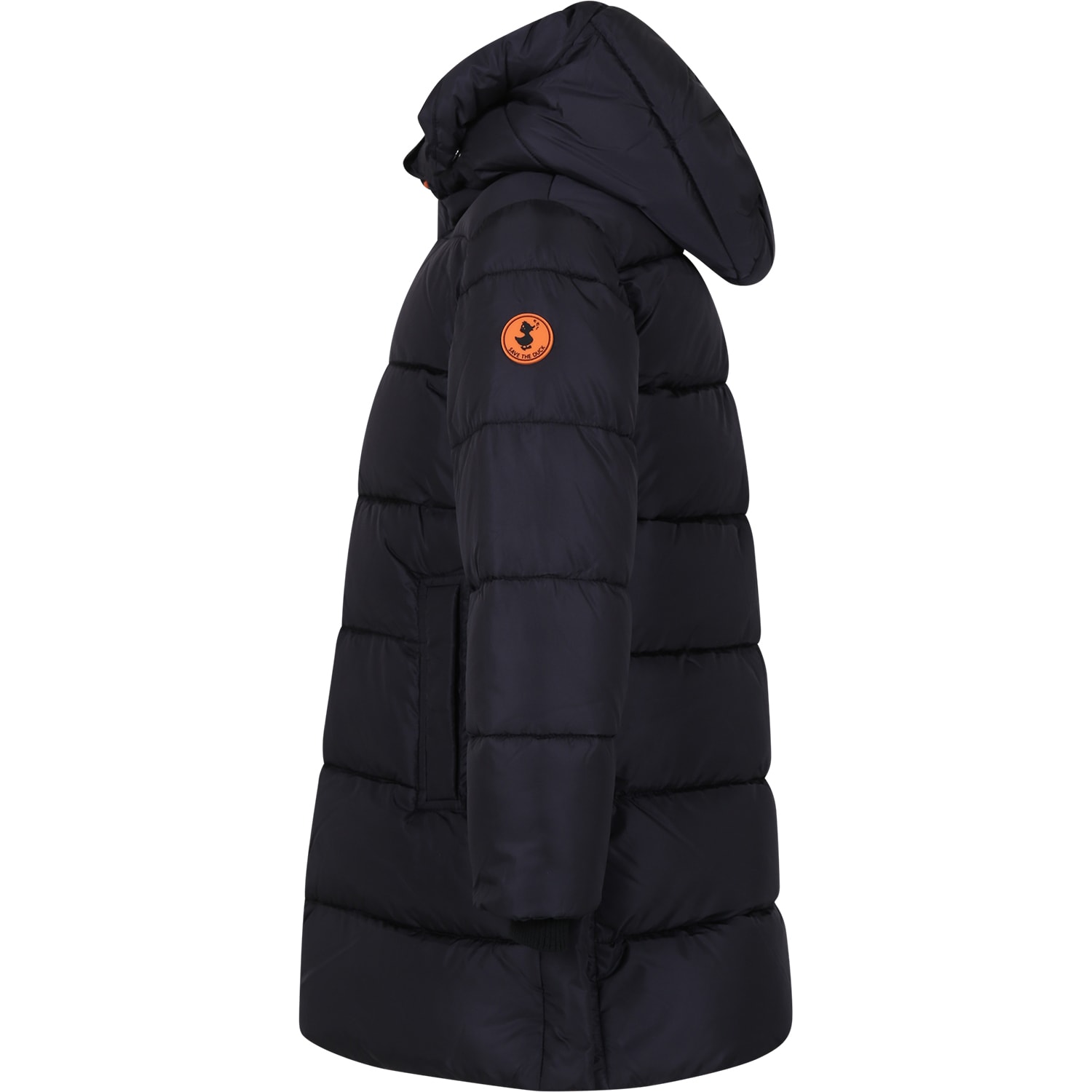 SAVE THE DUCK BLACK DOWN JACKET FOR GIRL WITH LOGO