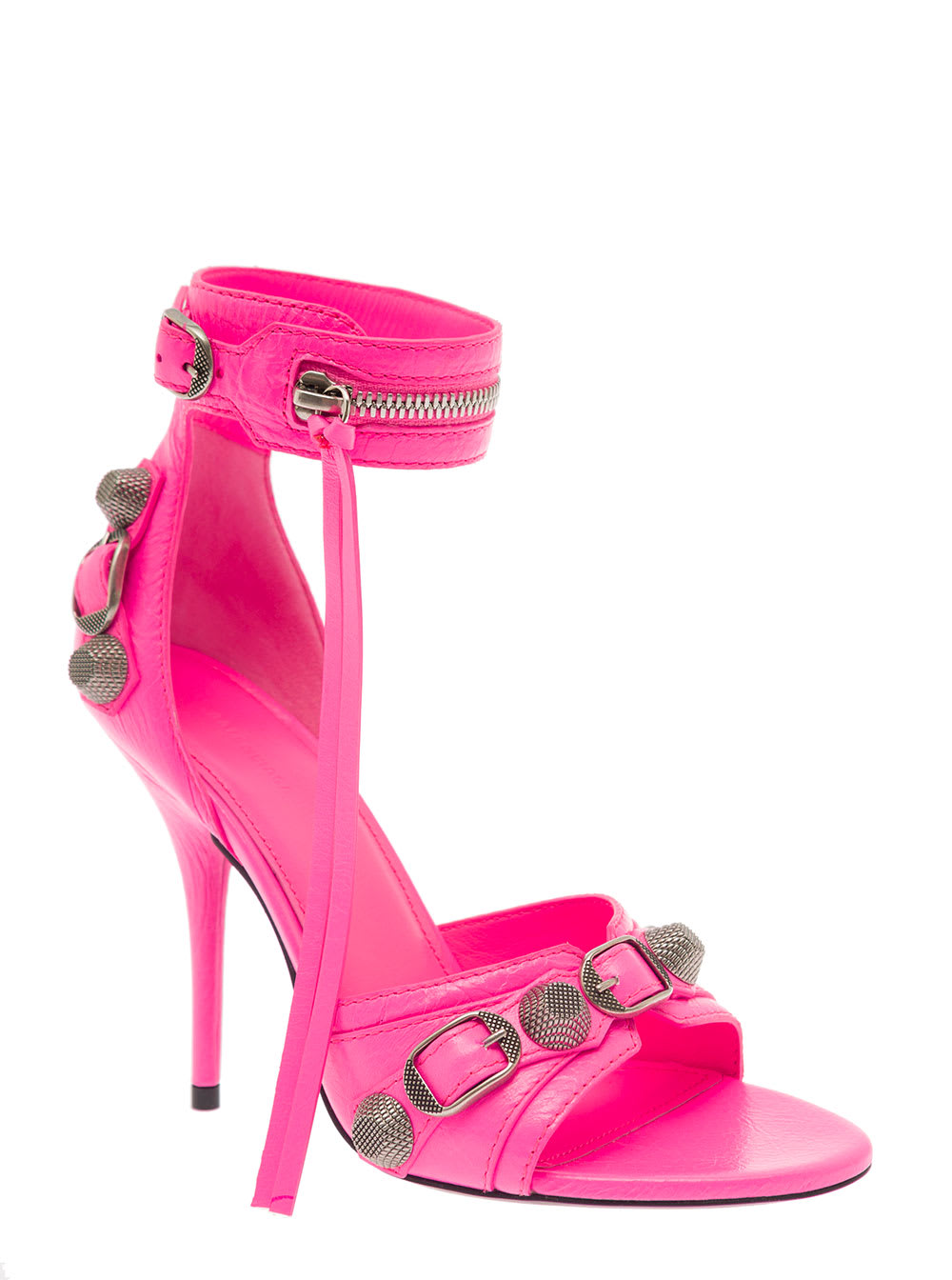 Shop Balenciaga Cagole Fucsia Sandals With Studs And Buckles In Leather Woman In Pink