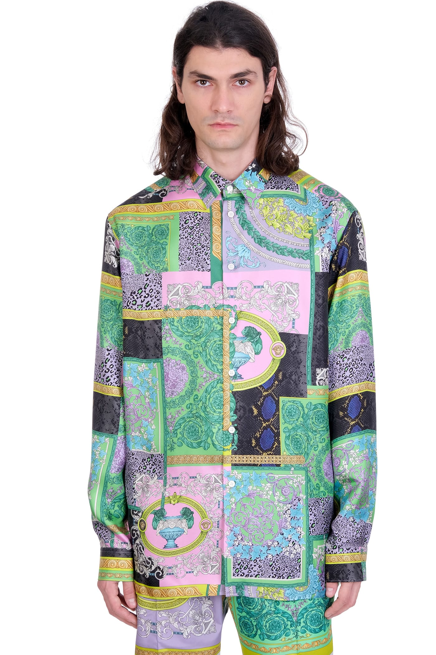 Versace Shirt In Multicolor Silk