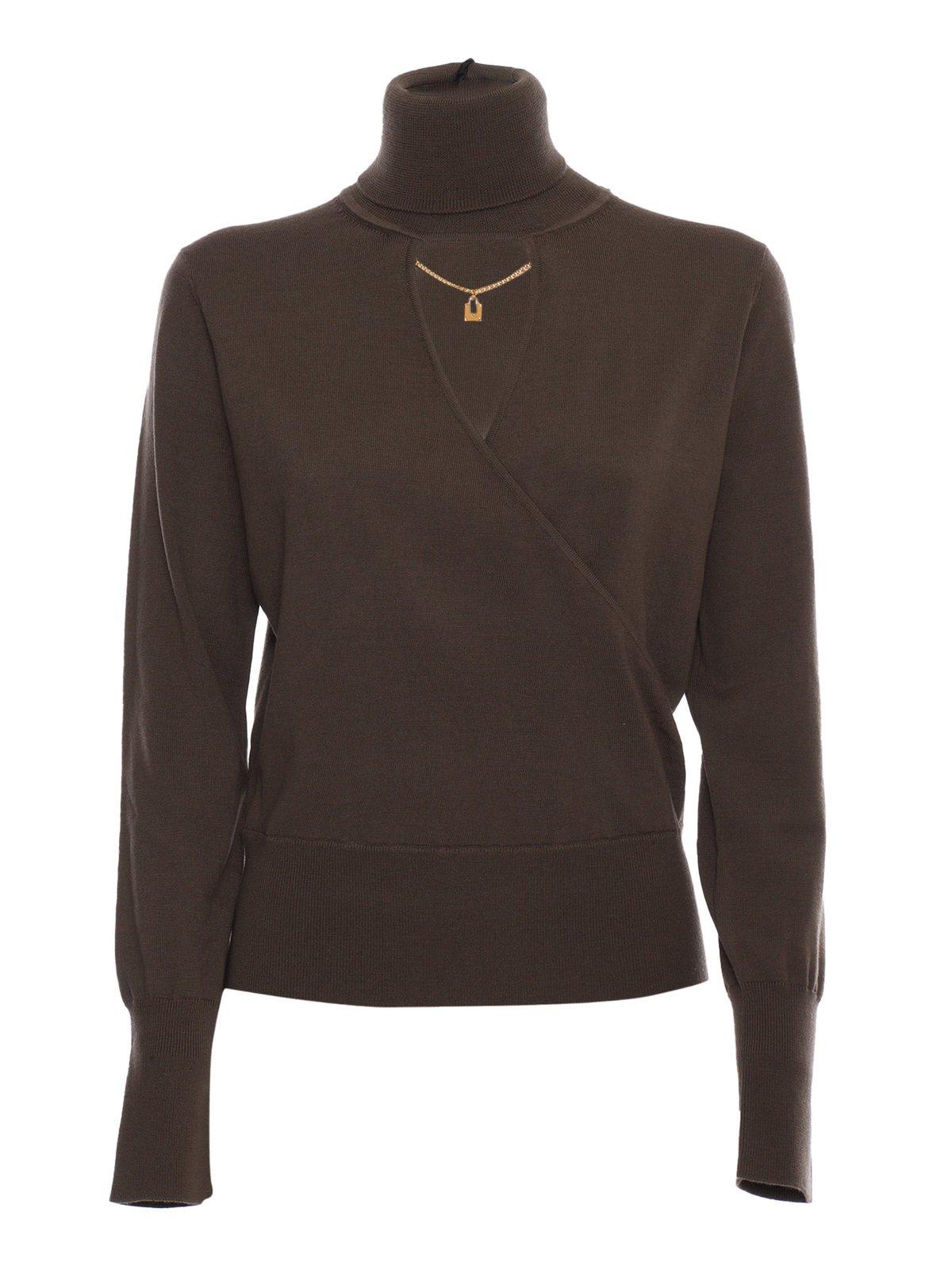 Elisabetta Franchi Roll-neck Knitted Top In Verde Militare