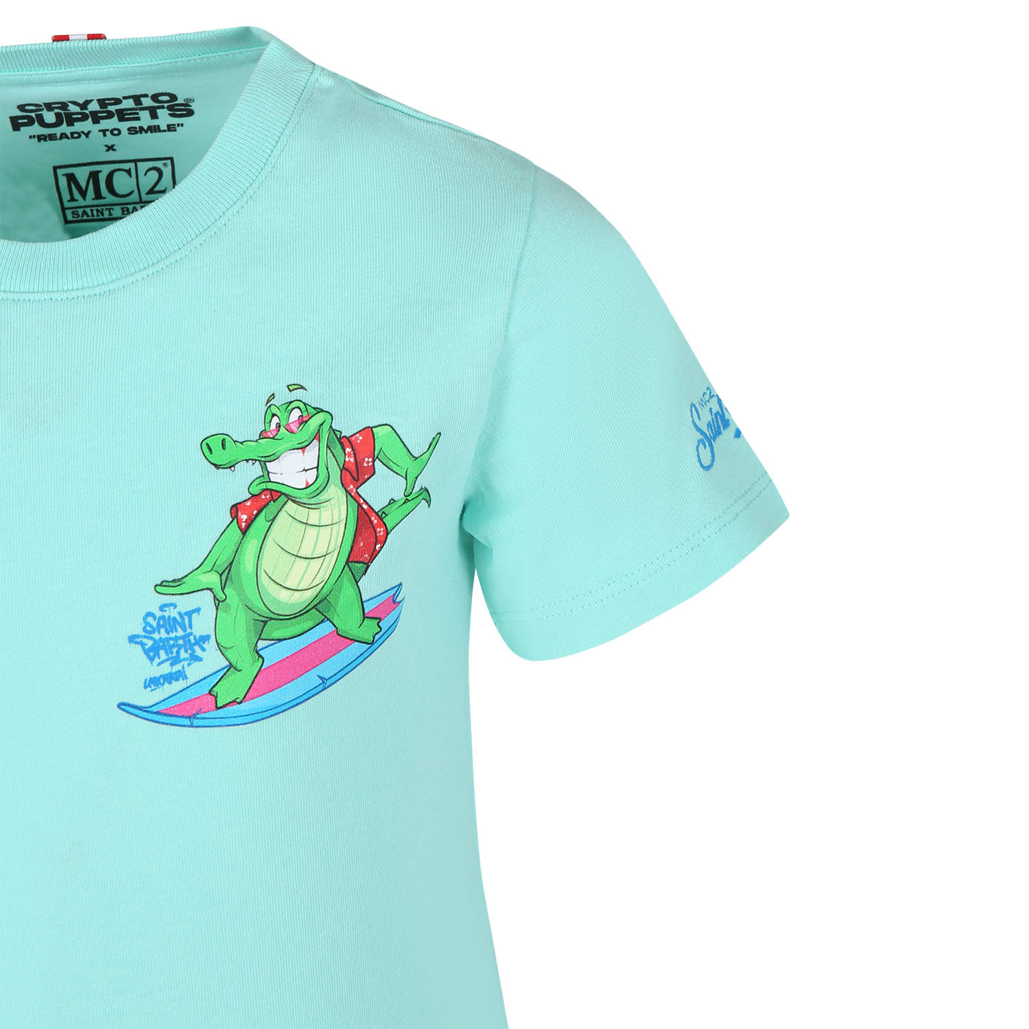 Shop Mc2 Saint Barth Green T-shirt For Boy With Crocodile Print
