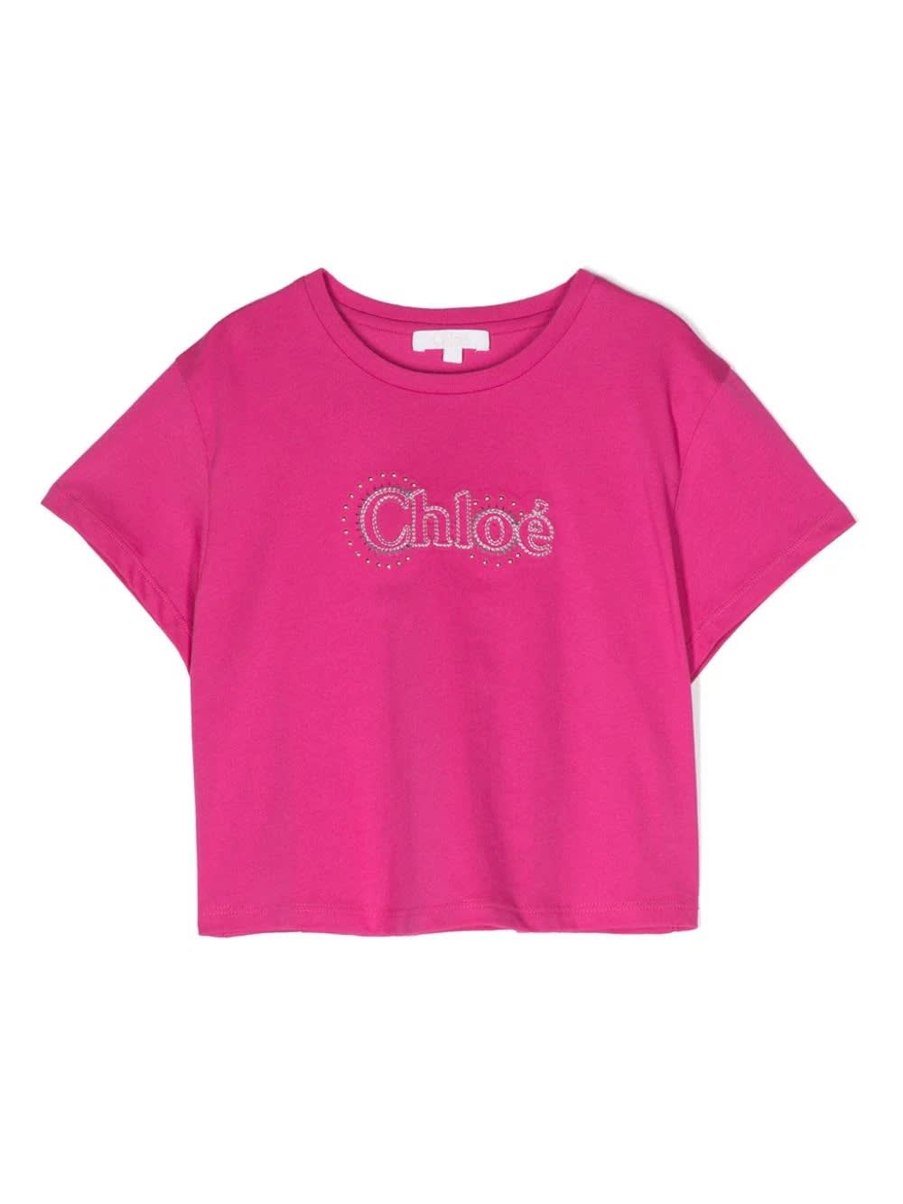 Shop Chloé Fuchsia T-shirt With Logo In Pink