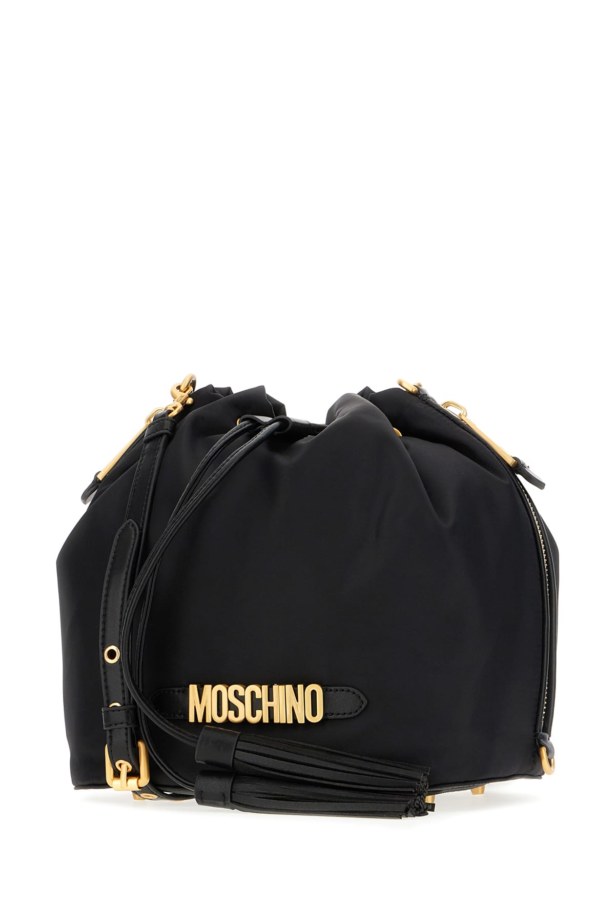 Shop Moschino Black Nylon Bucket Bag In B1555