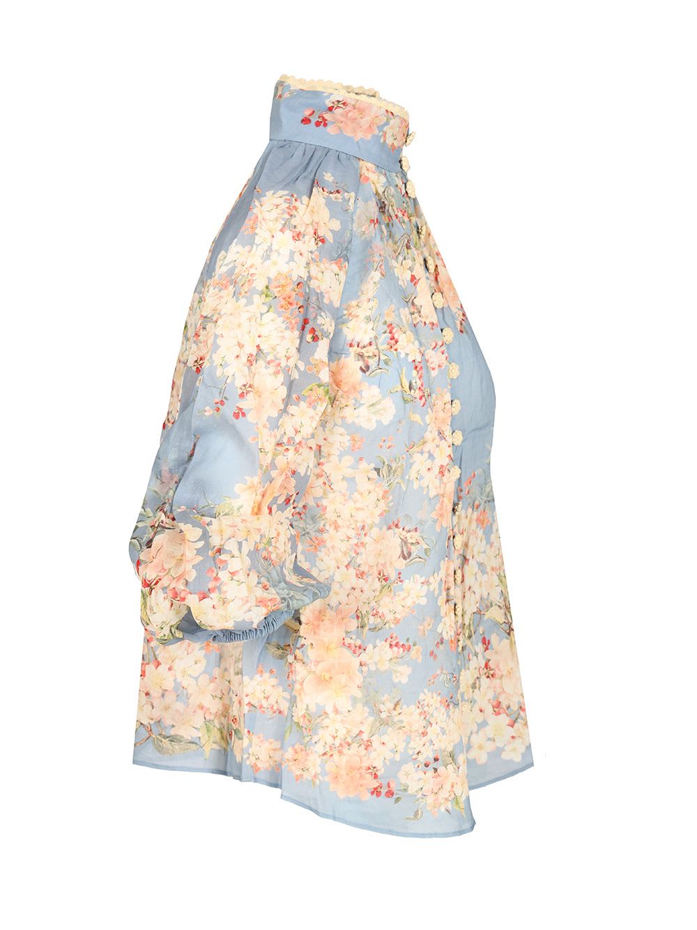 Zimmermann Cascadian Lace-trimmed Floral-print Ramie Blouse In Multi