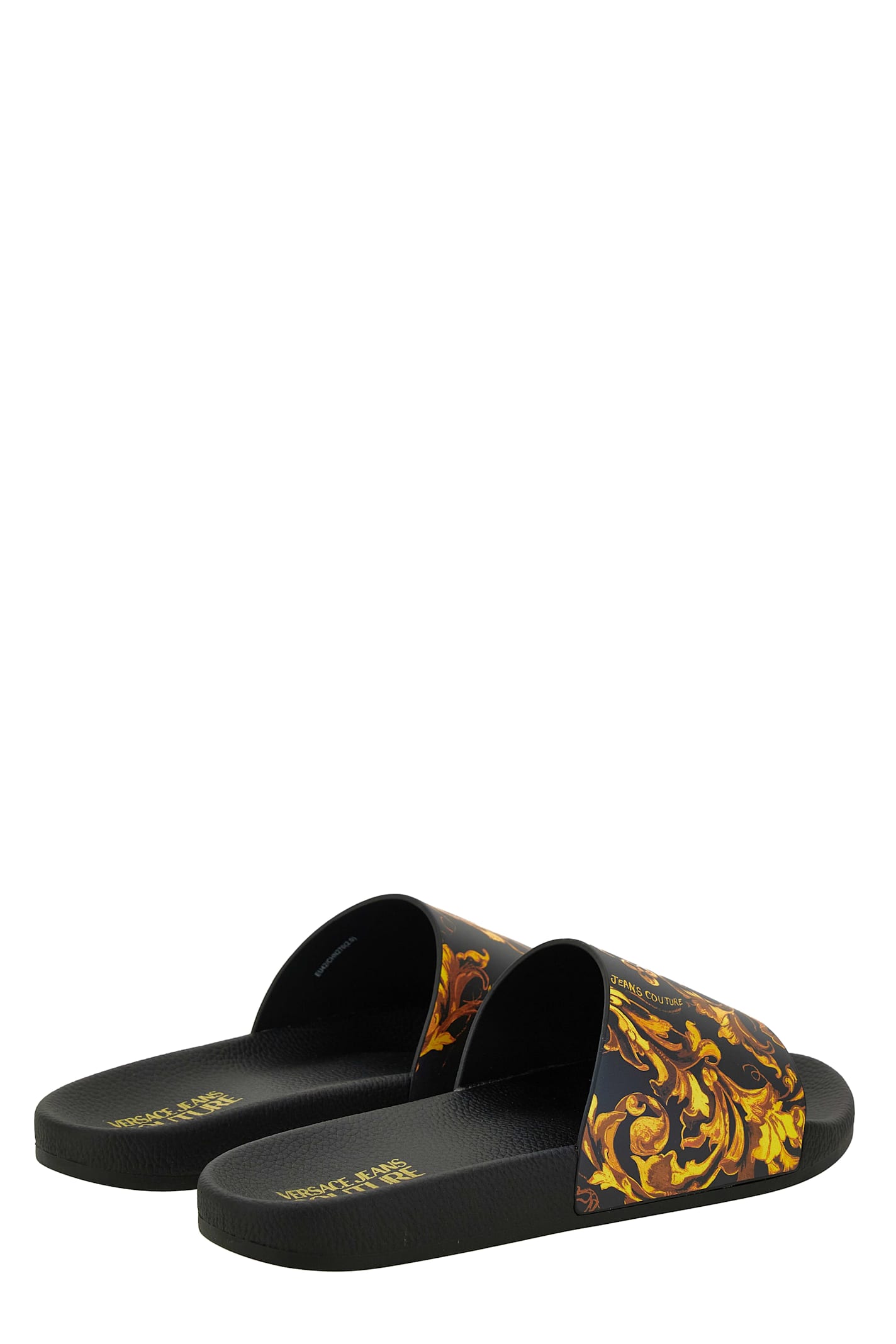 Versace Jeans Couture Baroque-print Slides In Black
