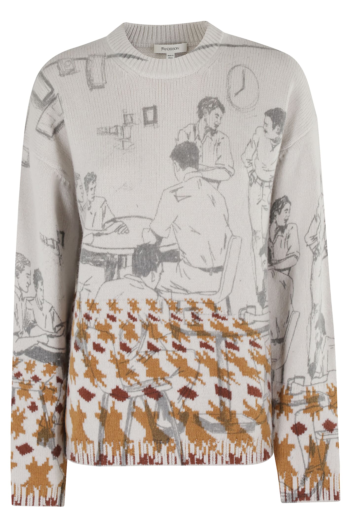Jw Anderson Mens Dove Grey Relaxed-fit Jacquard Wool-blend Jumper In Gray