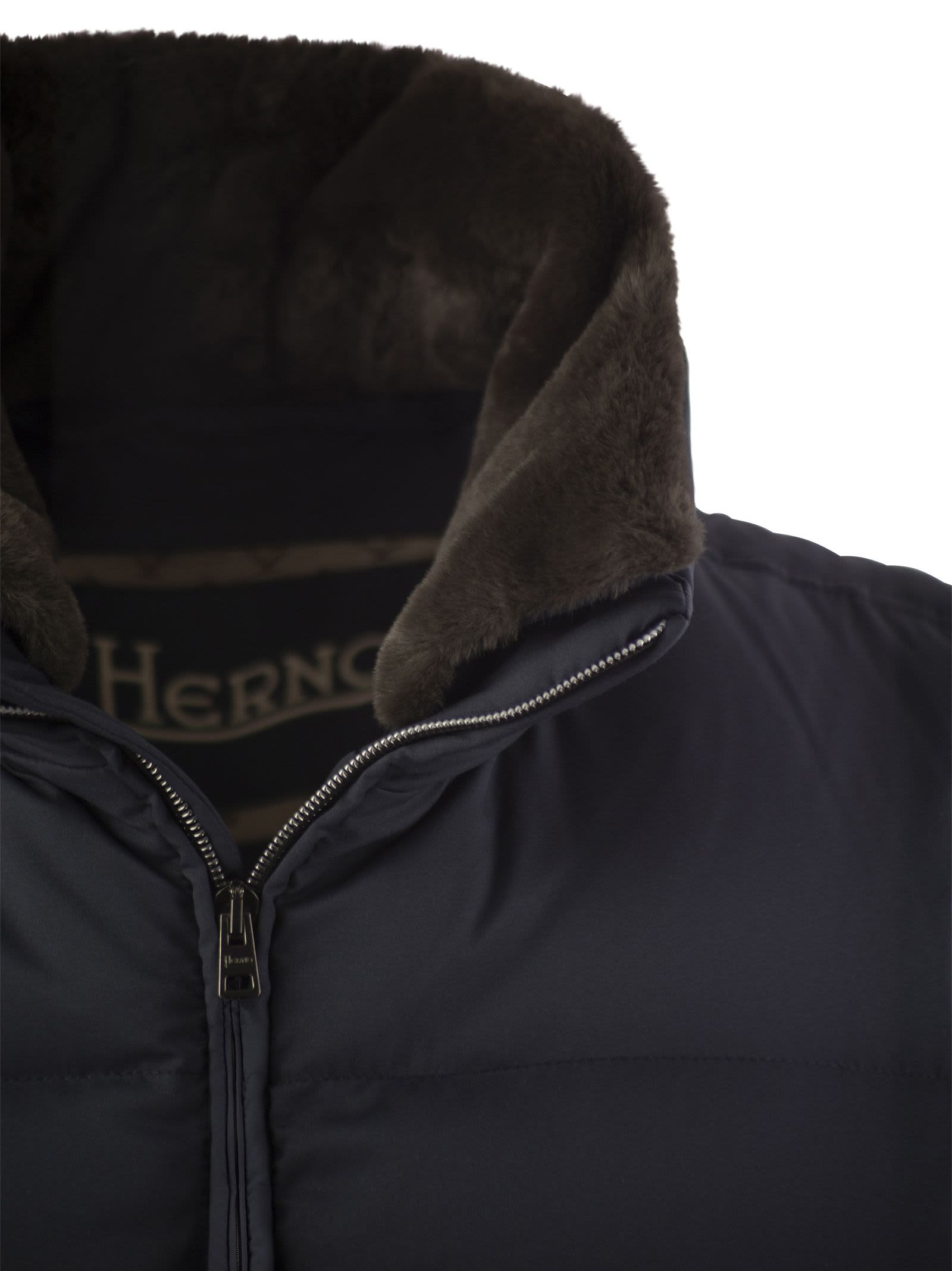 Herno Down-filled Waistcoat With Fur Insert In Blu