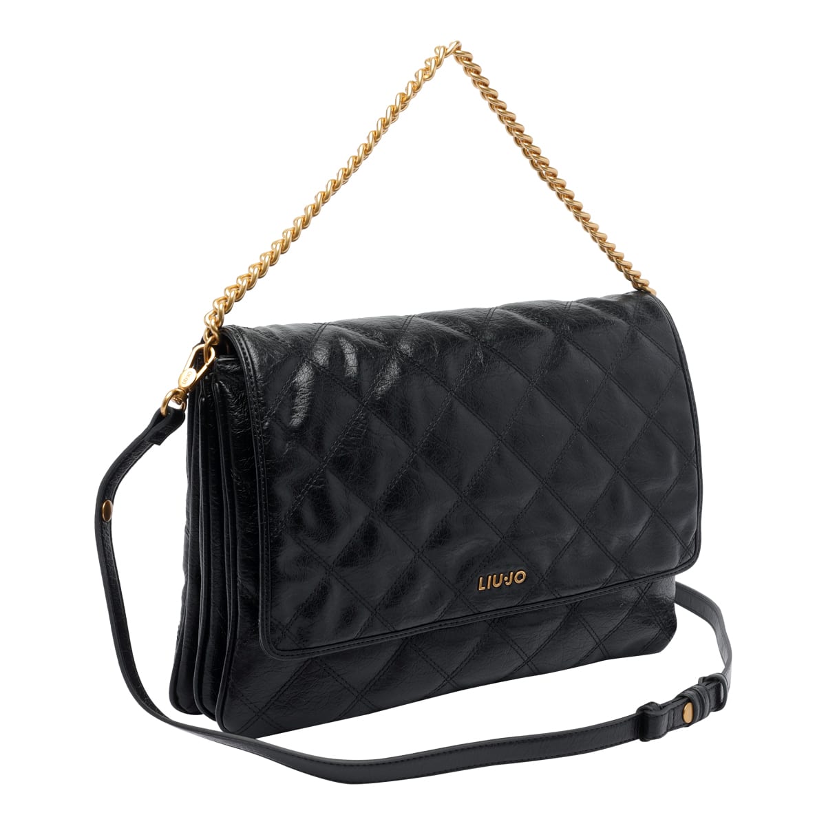 Liu •jo Liu Jo Black Quilted Messenger Bag With Logo In Black