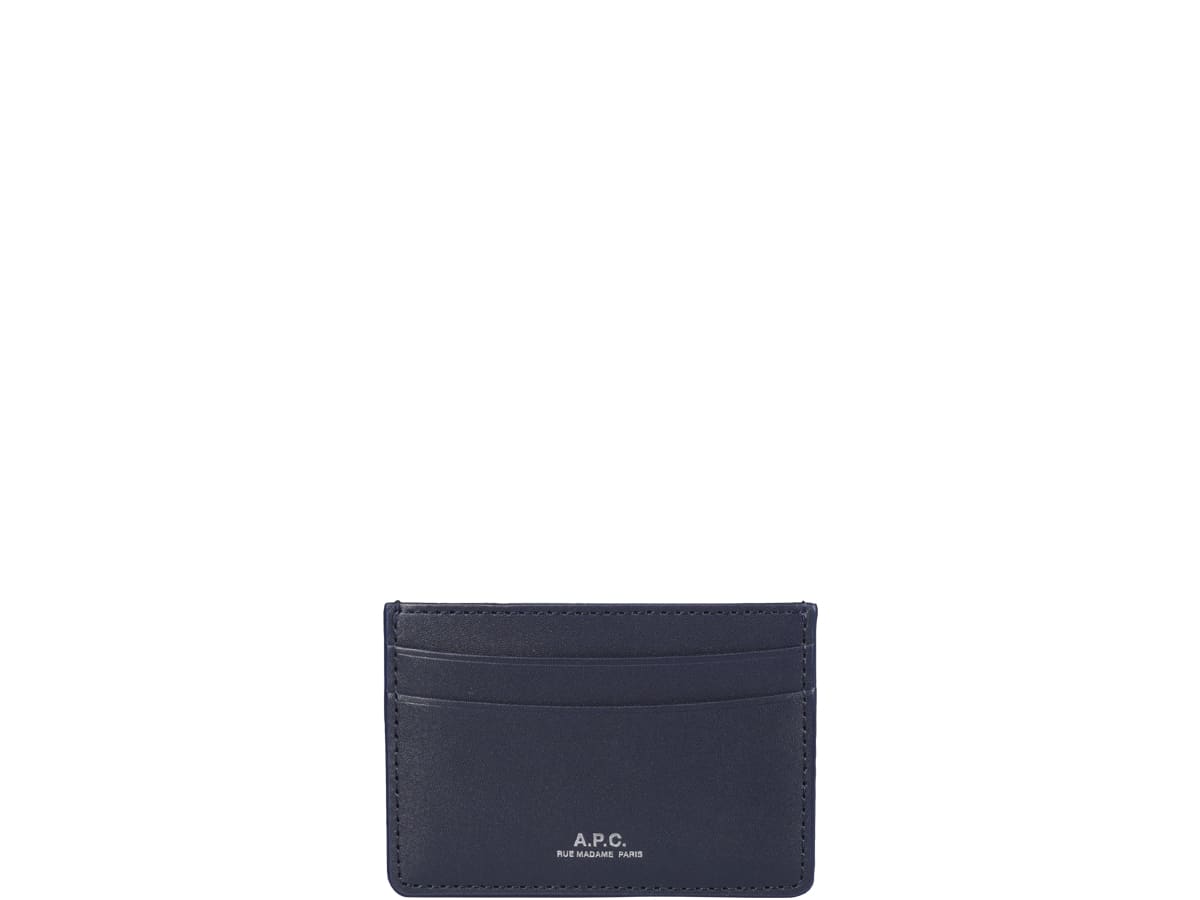 Apc Leather Card Holder In Dark Navy