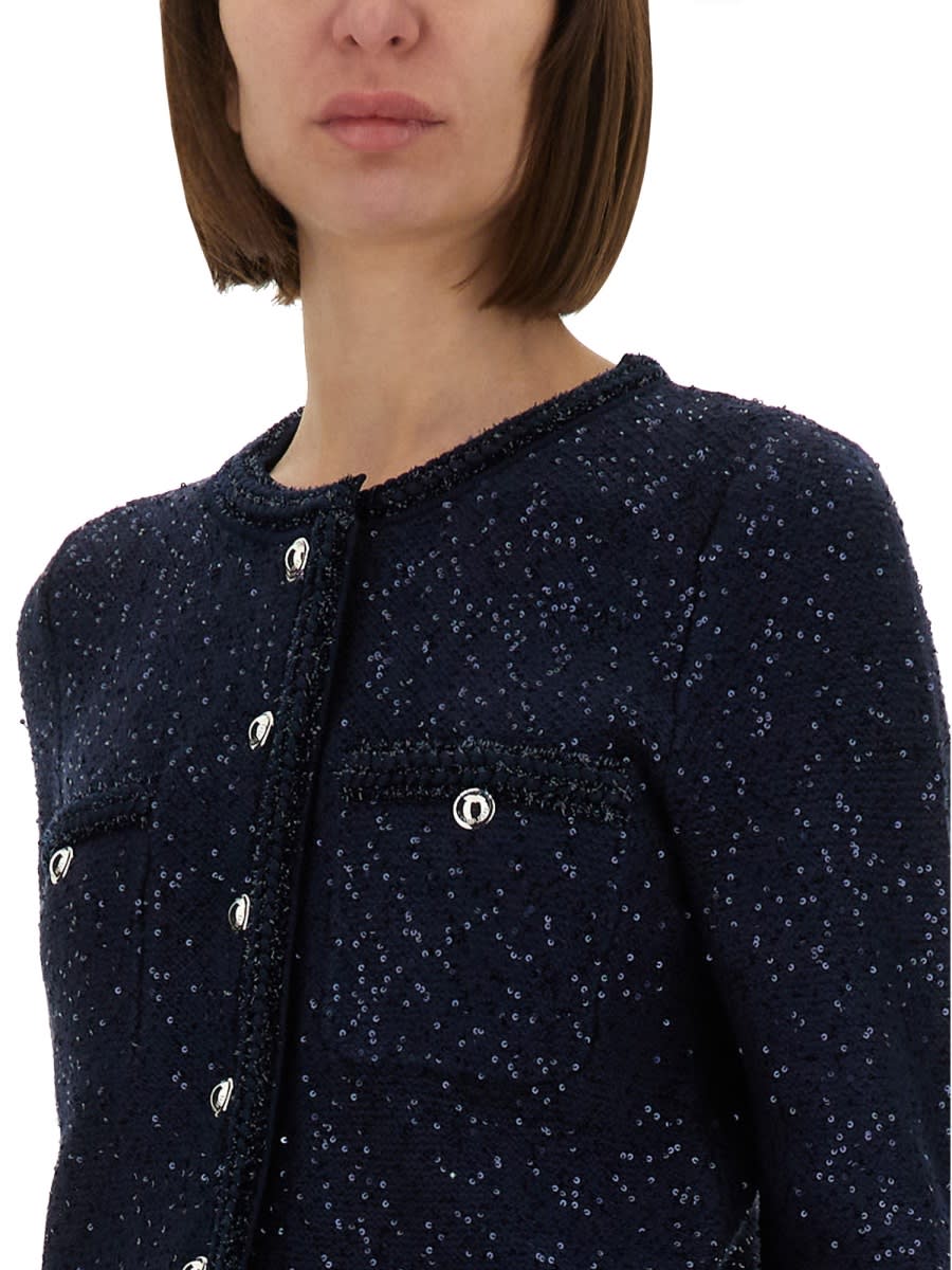 Michael Kors Sequined Knitted Cardigan In Blue