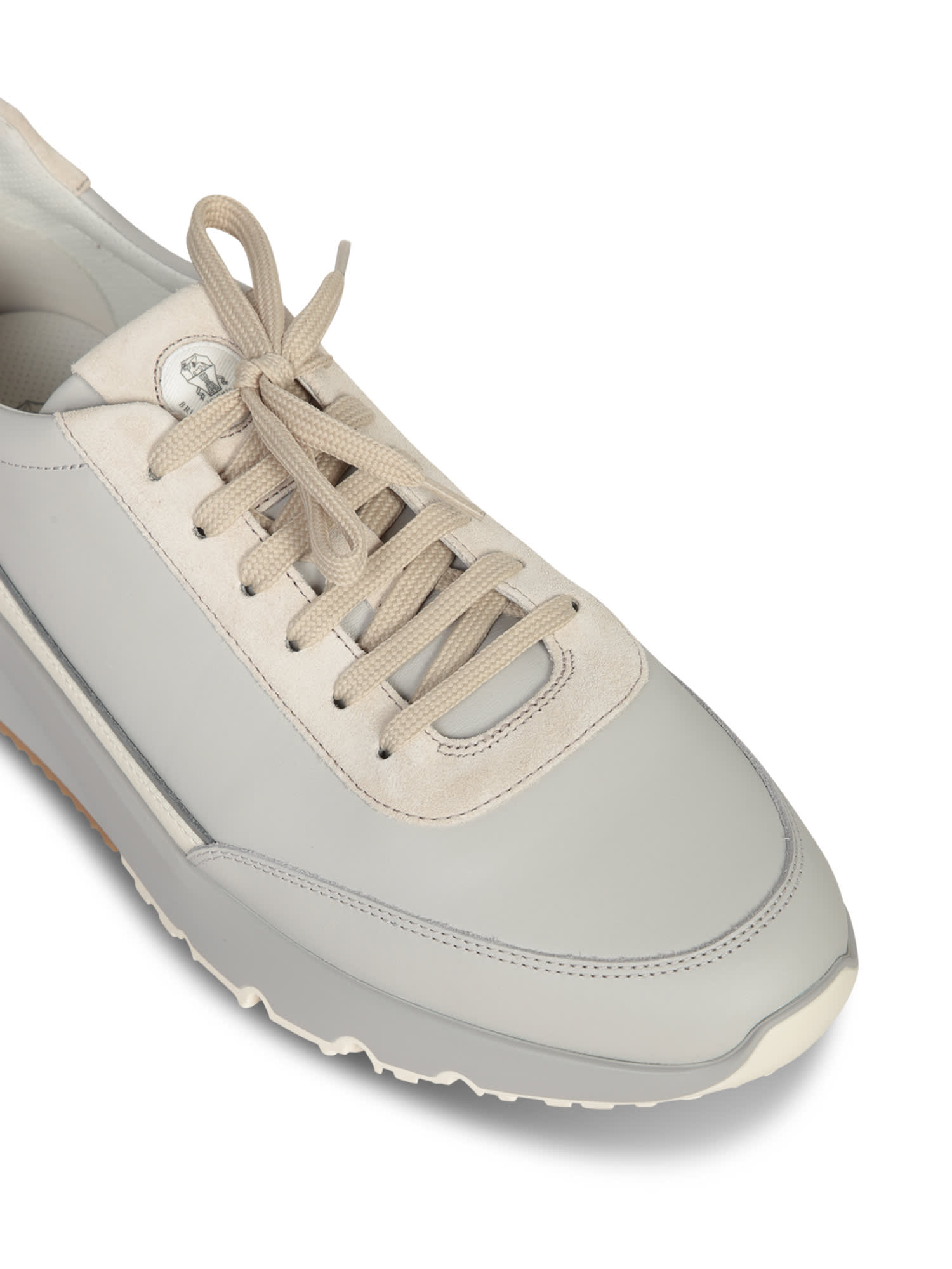 Shop Brunello Cucinelli Grey Low Leather Sneakers