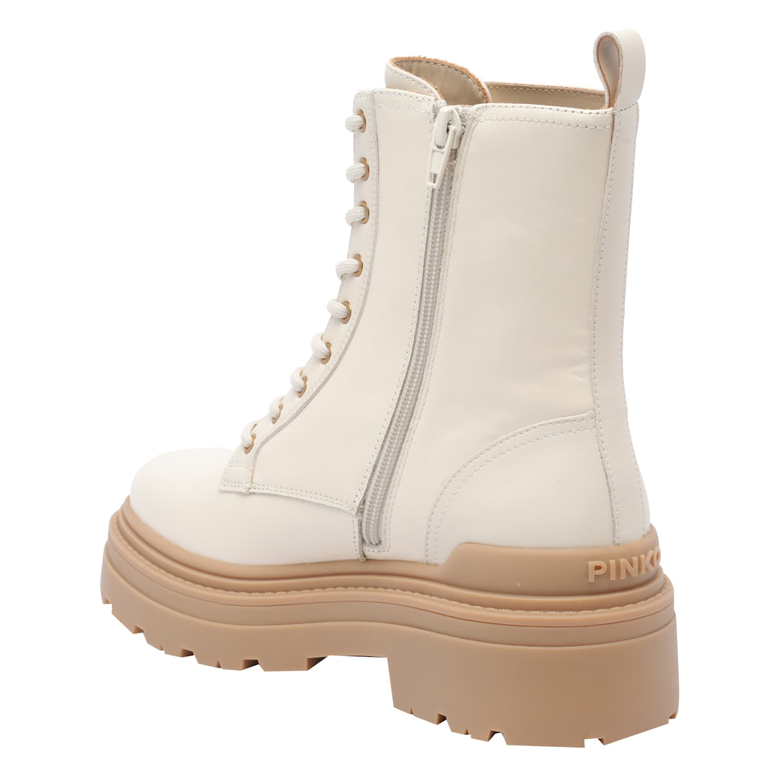 Pinko Ankle-high Leather Boots With Gold Hardware Detail In White