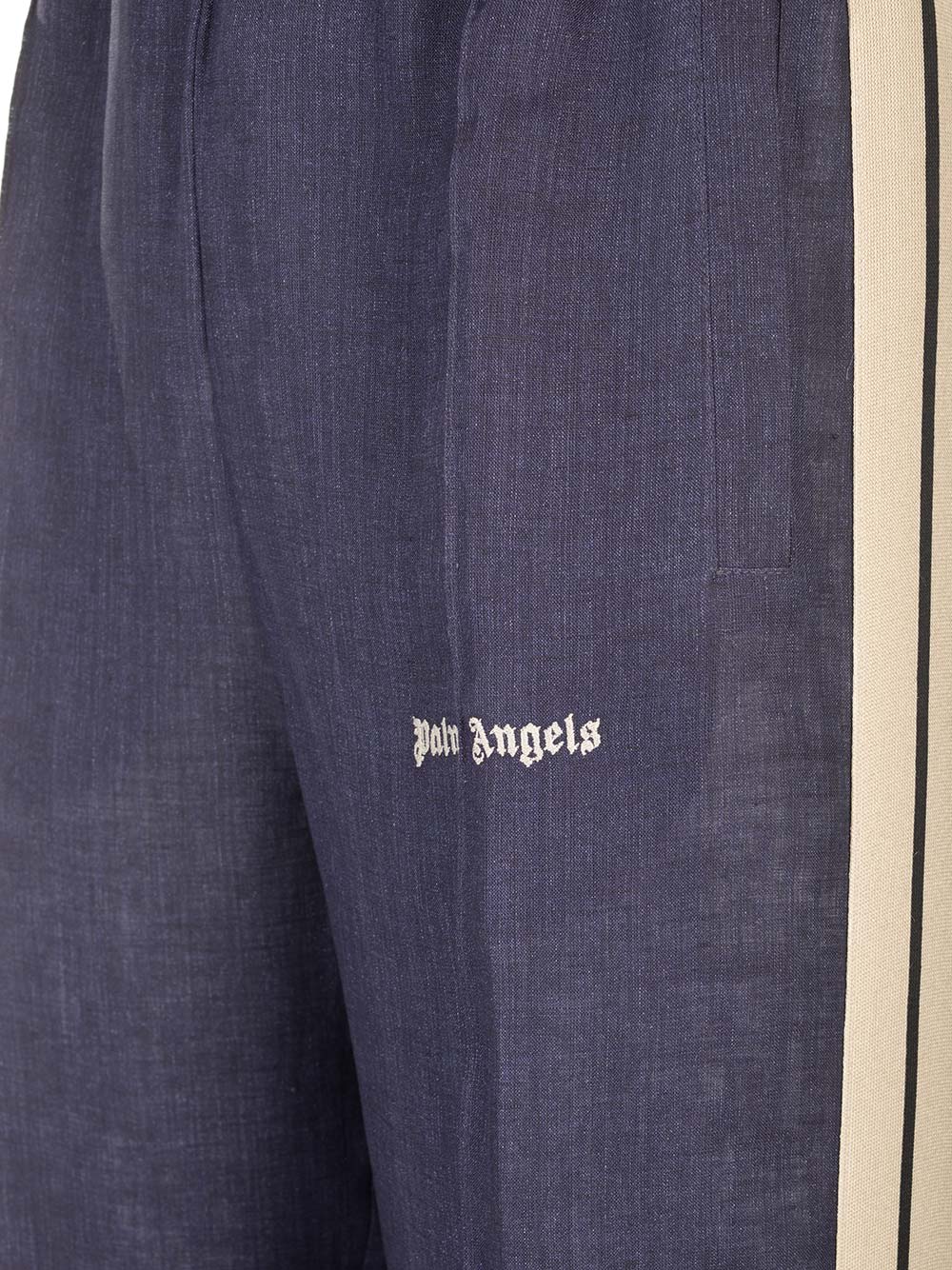 Shop Palm Angels Linen Sports Trousers In Blue